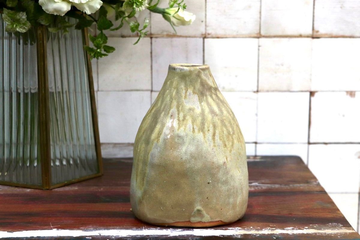 GMJO136X〇陶器 花器 花瓶 花入れ 一輪挿し 黄褐色 釉薬 和陶器 和モダン
