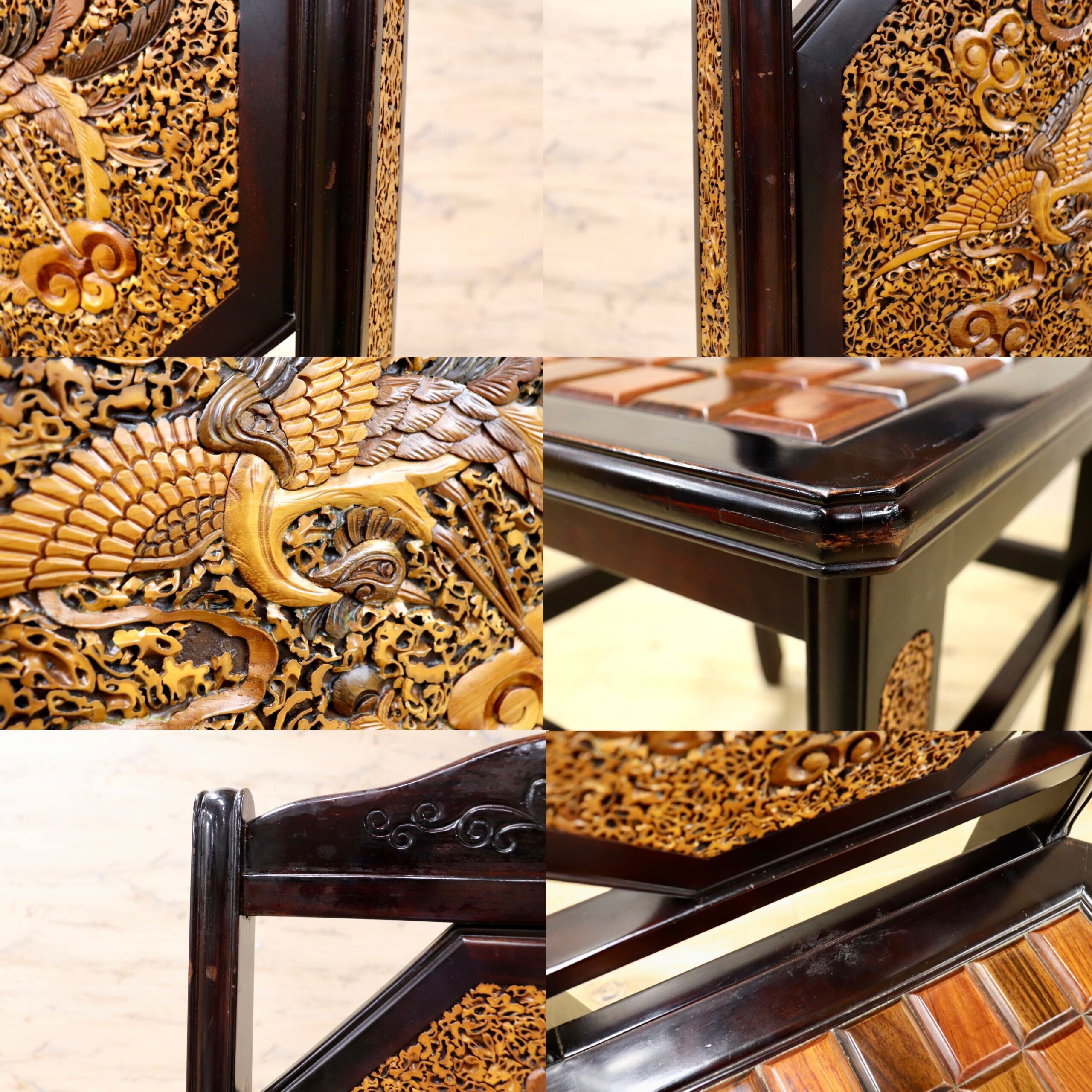 GMIK830C○最高級 中国美術 ダイニングチェア 椅子 チェア 唐木 和モダン アンティーク 綿密細工 稀少