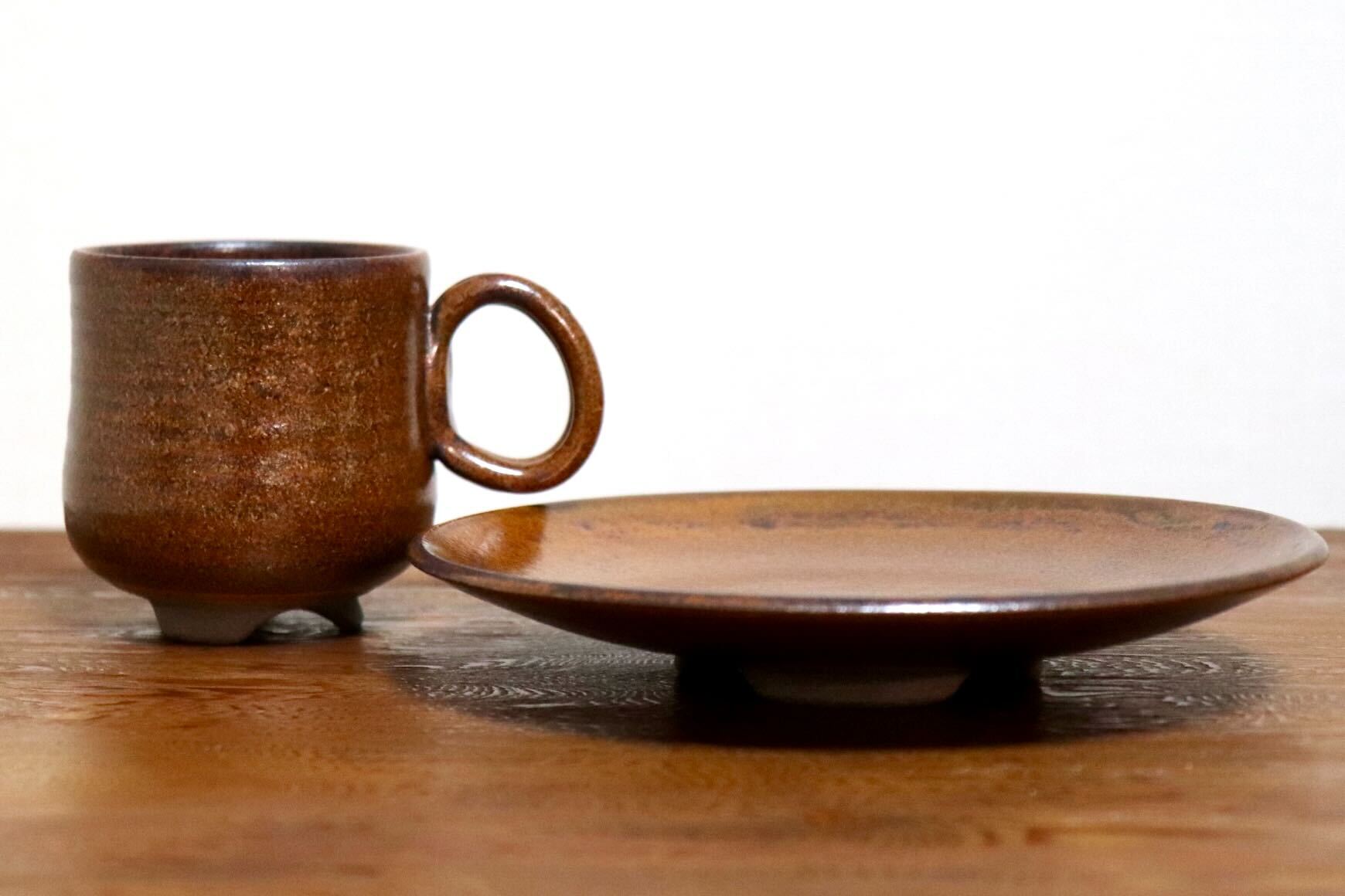 GMIO466C○千代市陶房 清水千代市 丹波焼 コーヒー椀皿 陶器 丹波篠山 伝統工芸 未使用