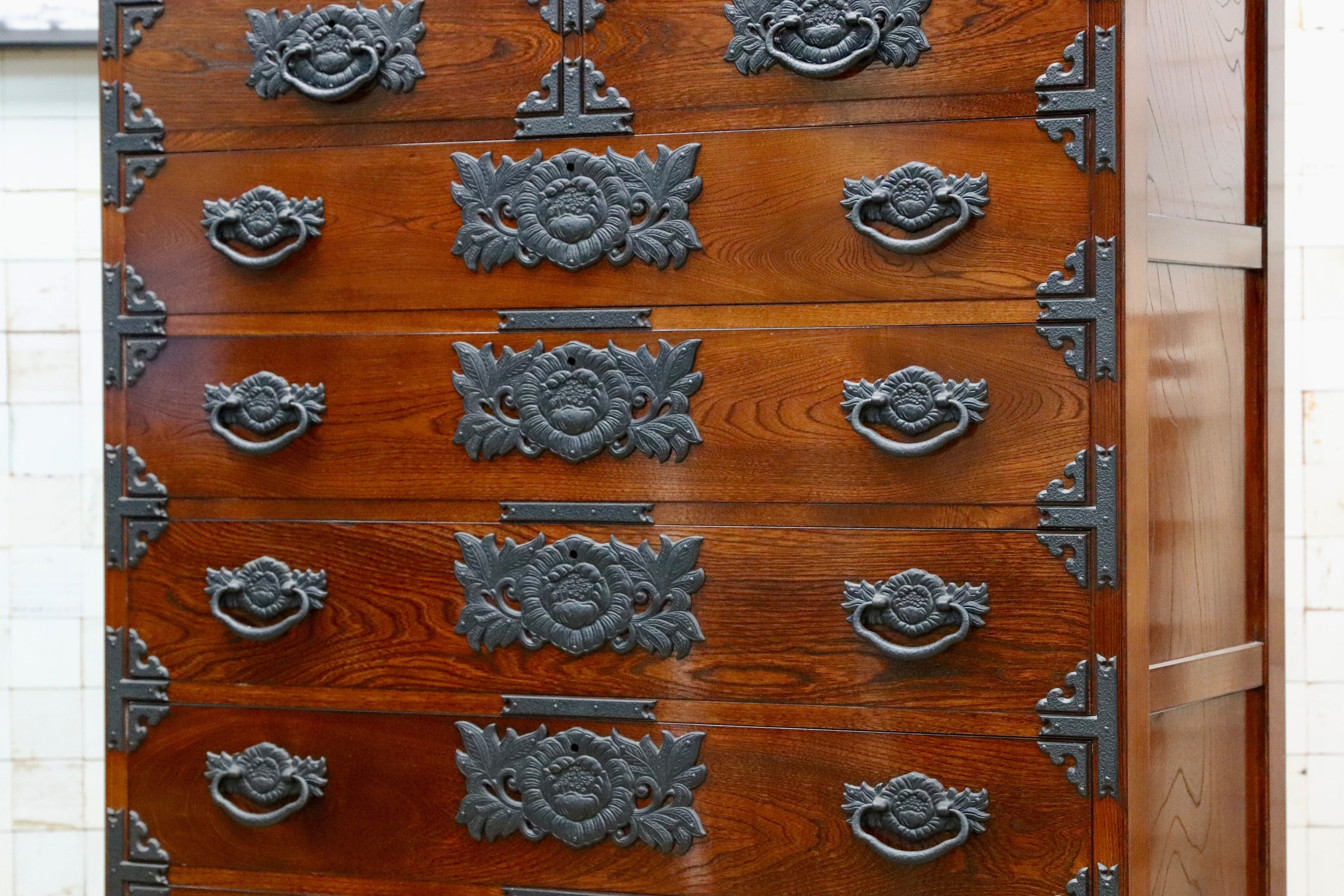 GMIH282A○整理箪笥 時代箪笥 欅材 民藝 アンティーク 引出し収納家具 和家具 レトロ 和室 座敷 検）岩谷堂箪笥