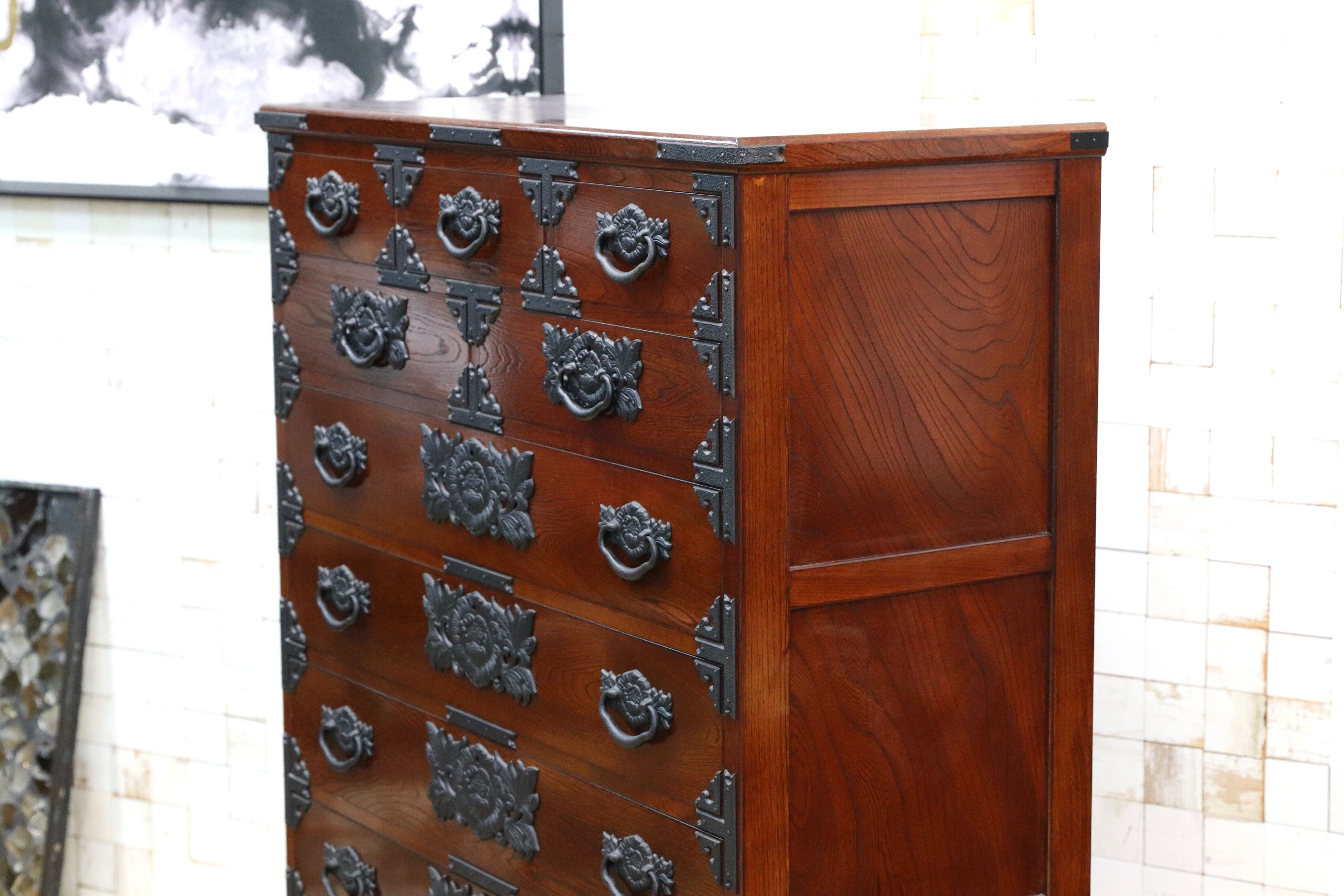 GMIH282A○整理箪笥 時代箪笥 欅材 民藝 アンティーク 引出し収納家具 和家具 レトロ 和室 座敷 検）岩谷堂箪笥