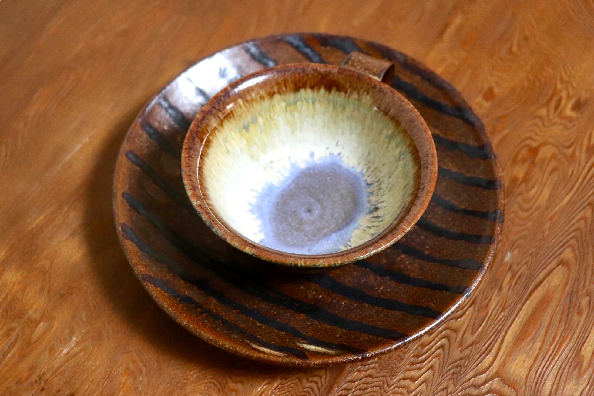 GMIO442○千代市陶房 清水千代市 丹波焼 紅茶碗皿 カップ&ソーサー ティーカップ 伝統工芸 未使用