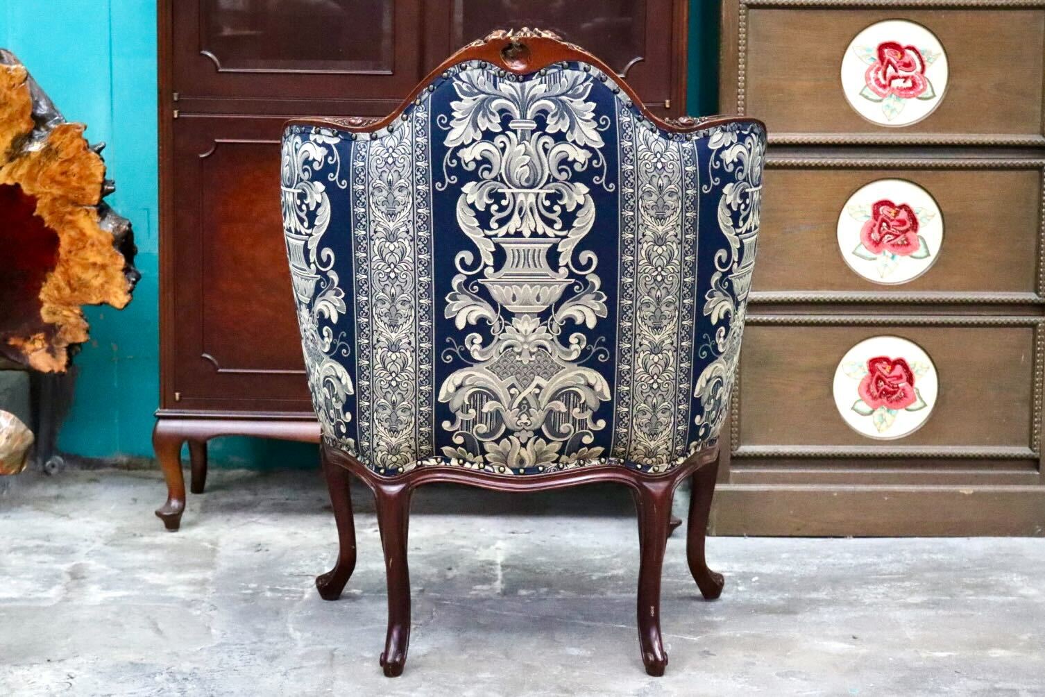 GMIH394D○シングルソファ 1人掛けソファ アームチェア 木製 ファブリック 猫脚 応接 クラシック ヴィンテージ ロココ