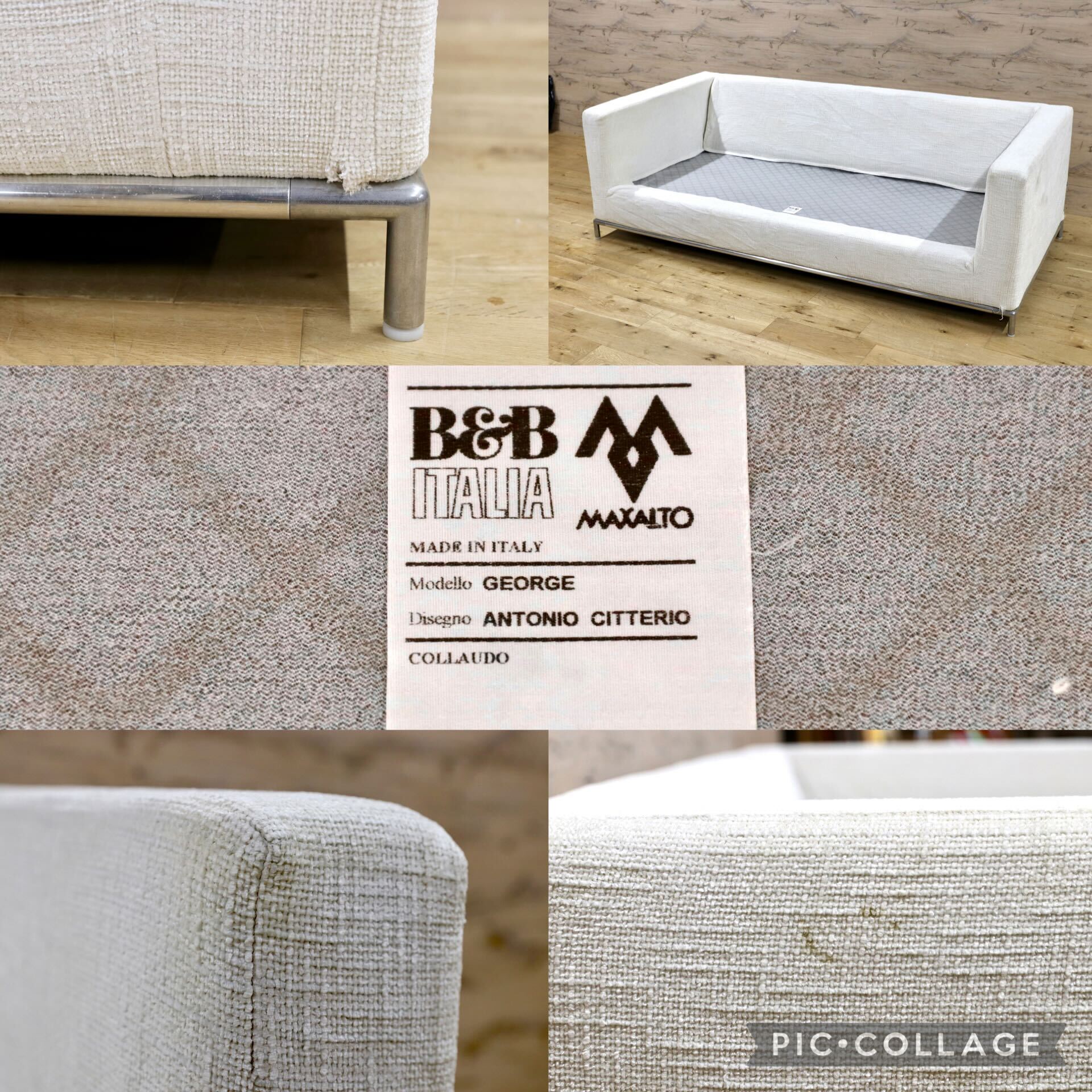 GMIS256○B&B ITALIA / ビーアンドビー GEORGE ジョージ 3人掛けソファ トリプルソファ 白 布張り アントニオ・チッテリオ 定価約80万