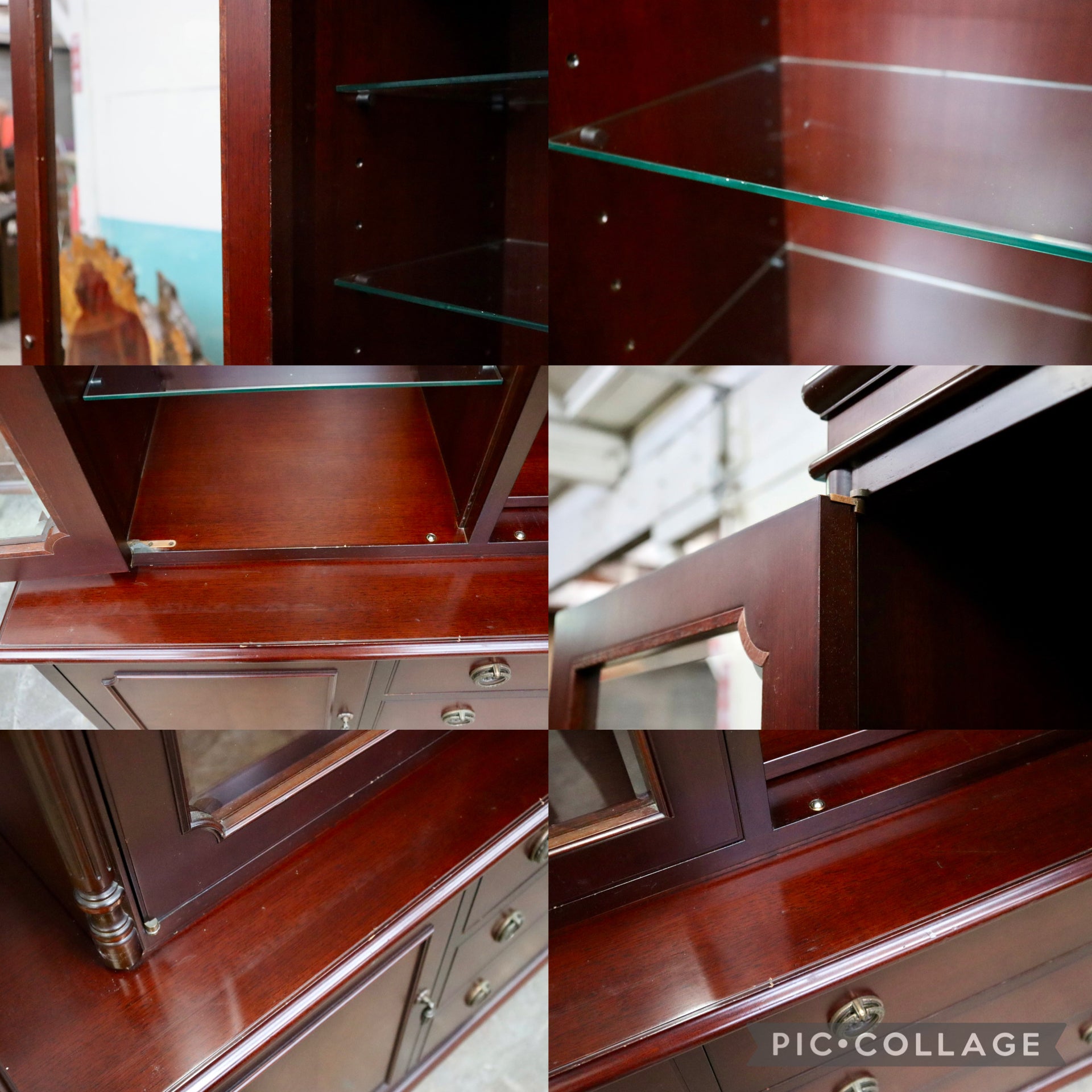 GMIH537○メープル不二屋 神戸元町欧風家具 大型カップボード キャビネット 食器棚 飾り棚 マホガニー材 クラシック アンティーク