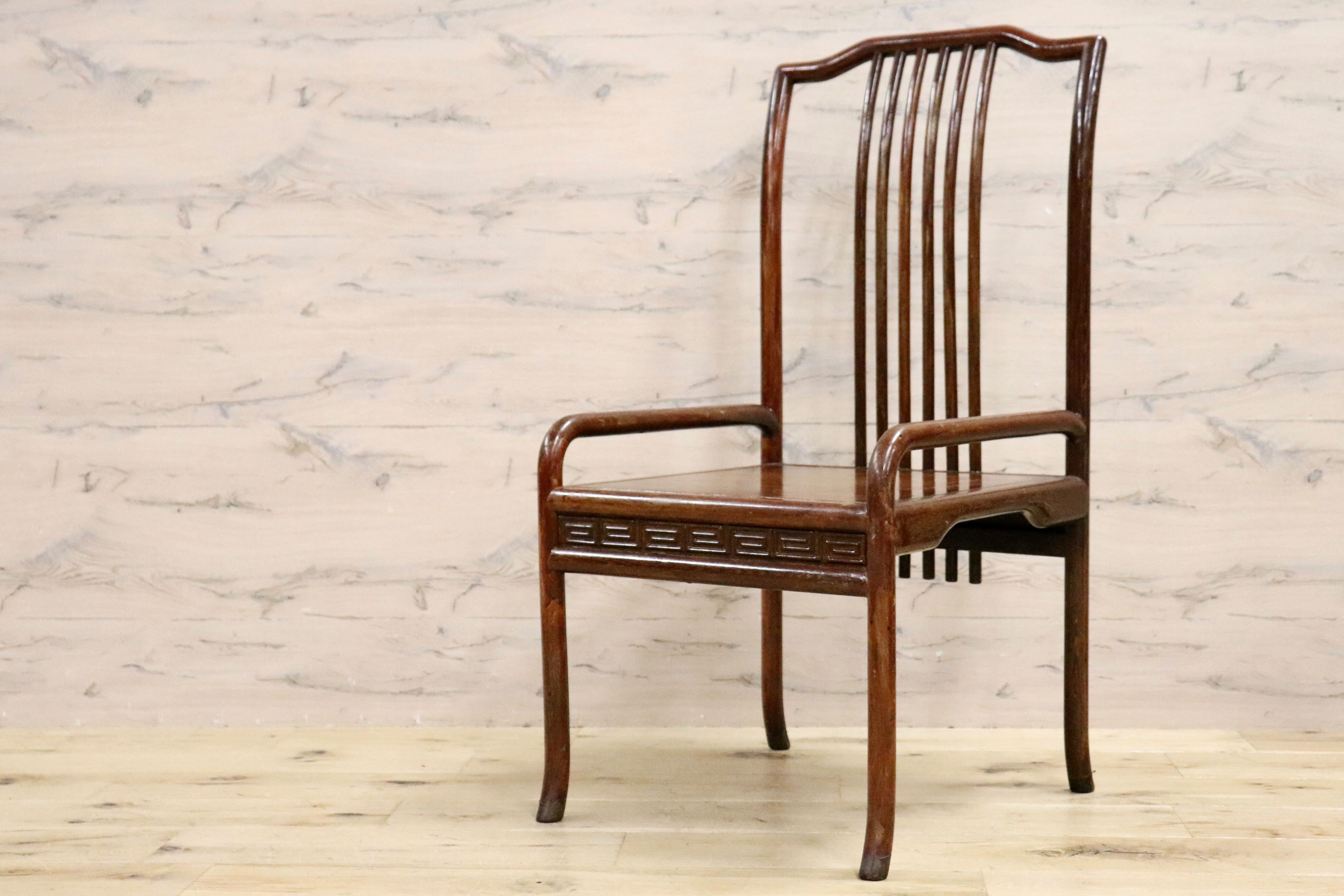 GMHS378E○唐木家具 鉄刀木 ダイニングチェア 食卓椅子 セミアームチェア アジアン ヴィンテージ オリエンタル 中国美術 椅子 木製家具