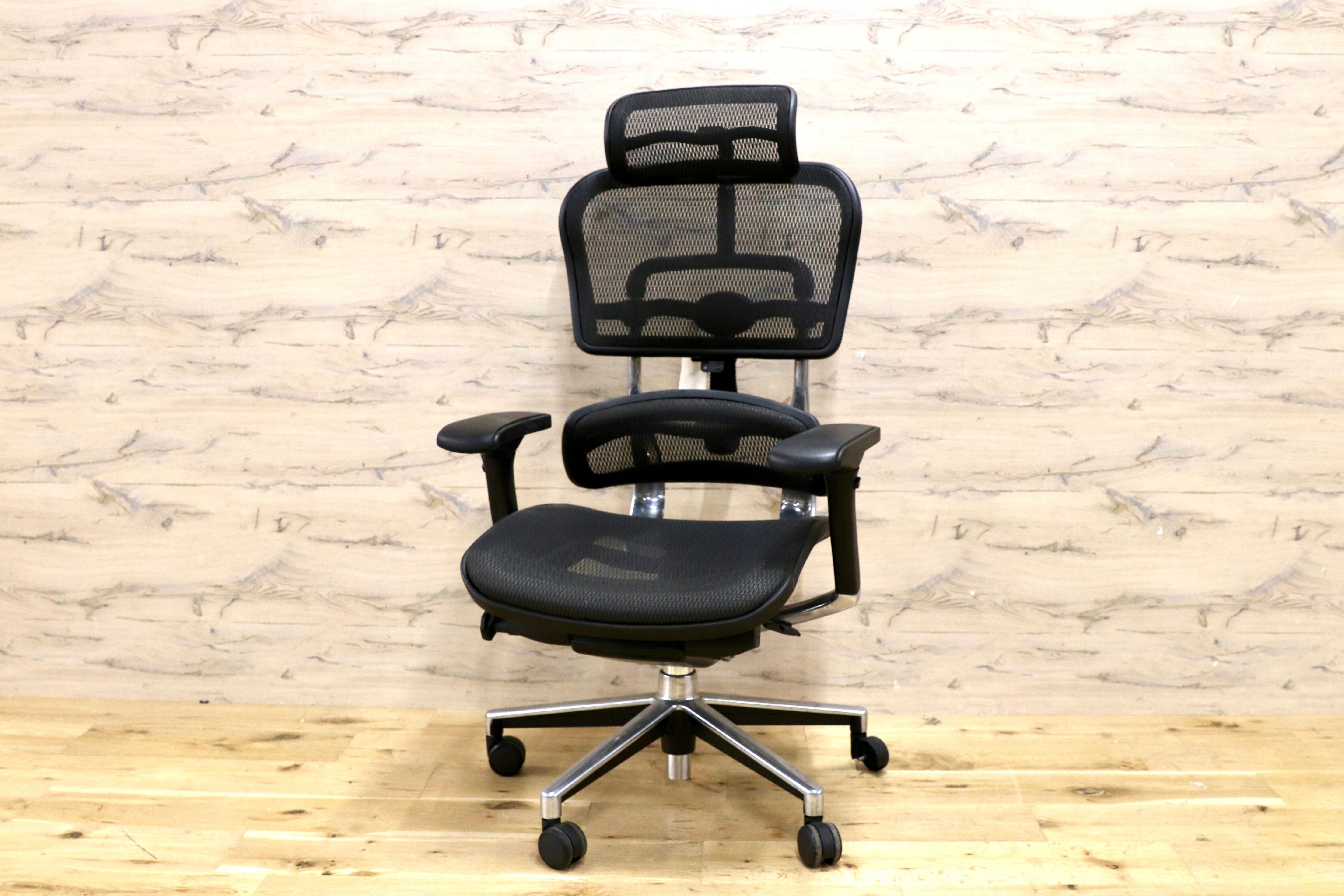 GMIS98○Ergohuman / エルゴヒューマン メッシュチェア ハイバック ヘッドレスト付 可動アーム アルミベース 訳あり