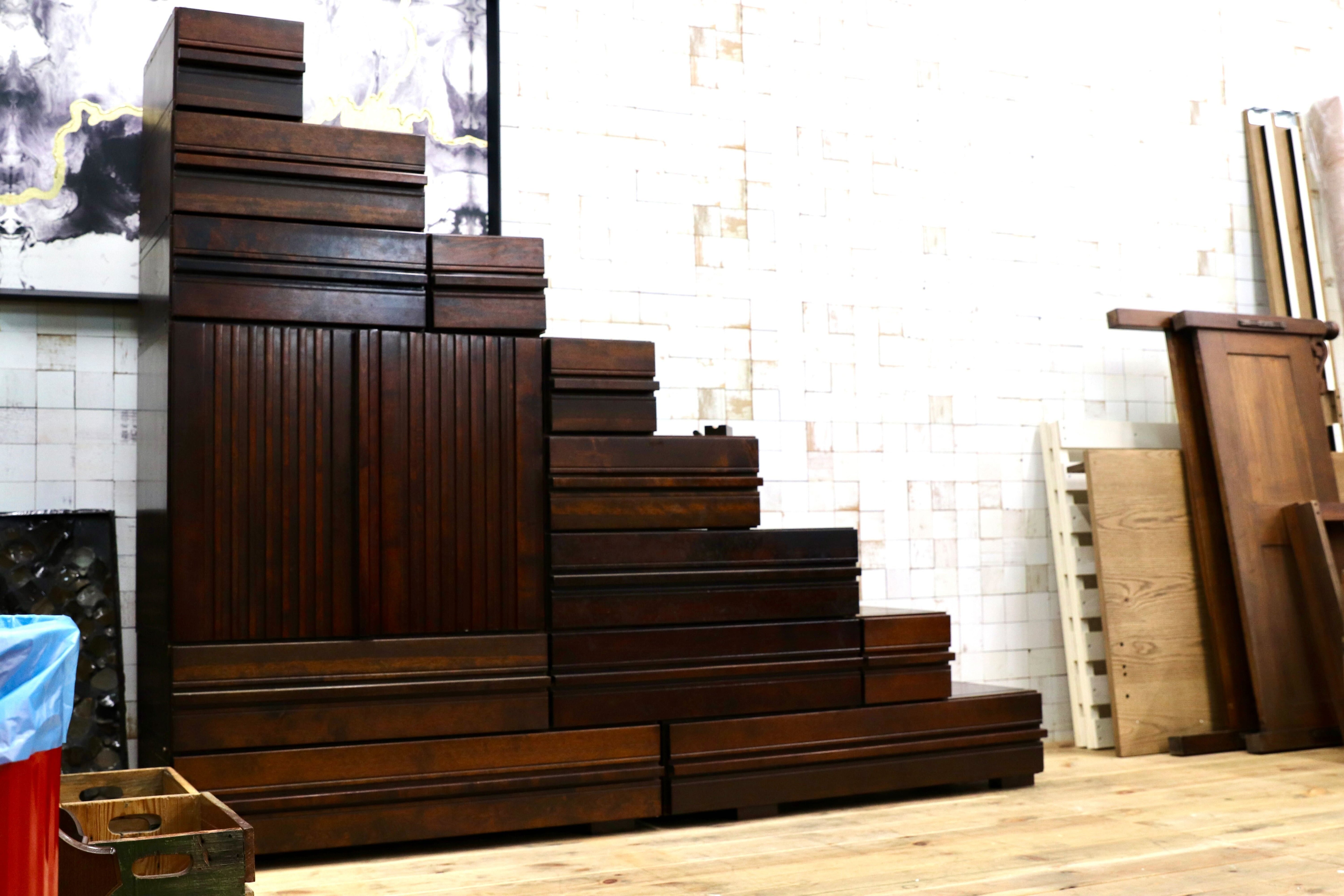 GMIH268○最高級 特注 民芸家具 階段箪笥 ミズメザクラ 和製アンティーク 組み合わせ自由 整理箪笥 検）星野民芸 九州民芸 松本民芸家具