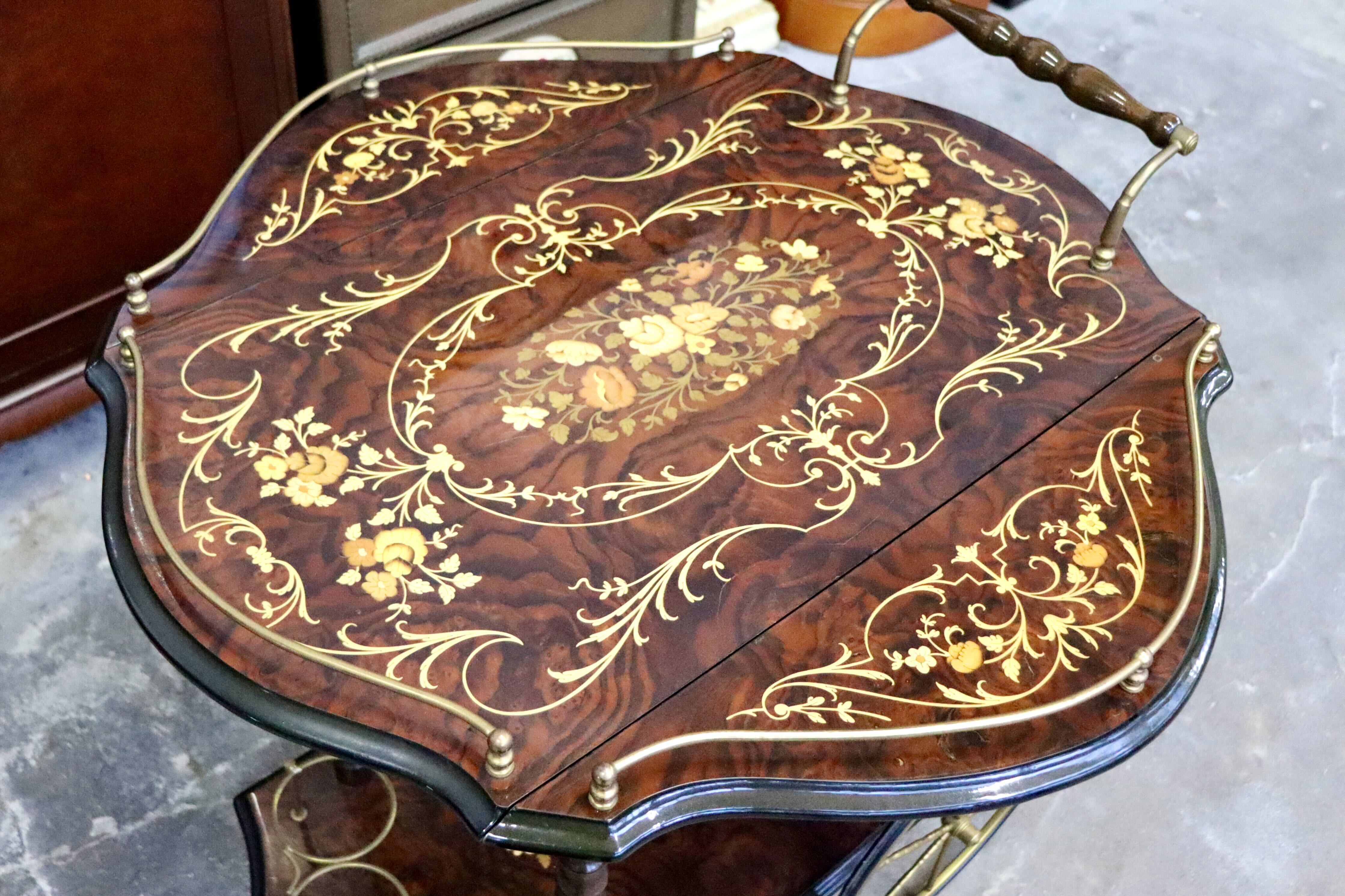 GMIH367○イタリア製 キッチンワゴン 配膳ワゴン ワインラック キャスターワゴン 象嵌細工 クラシック アンティーク