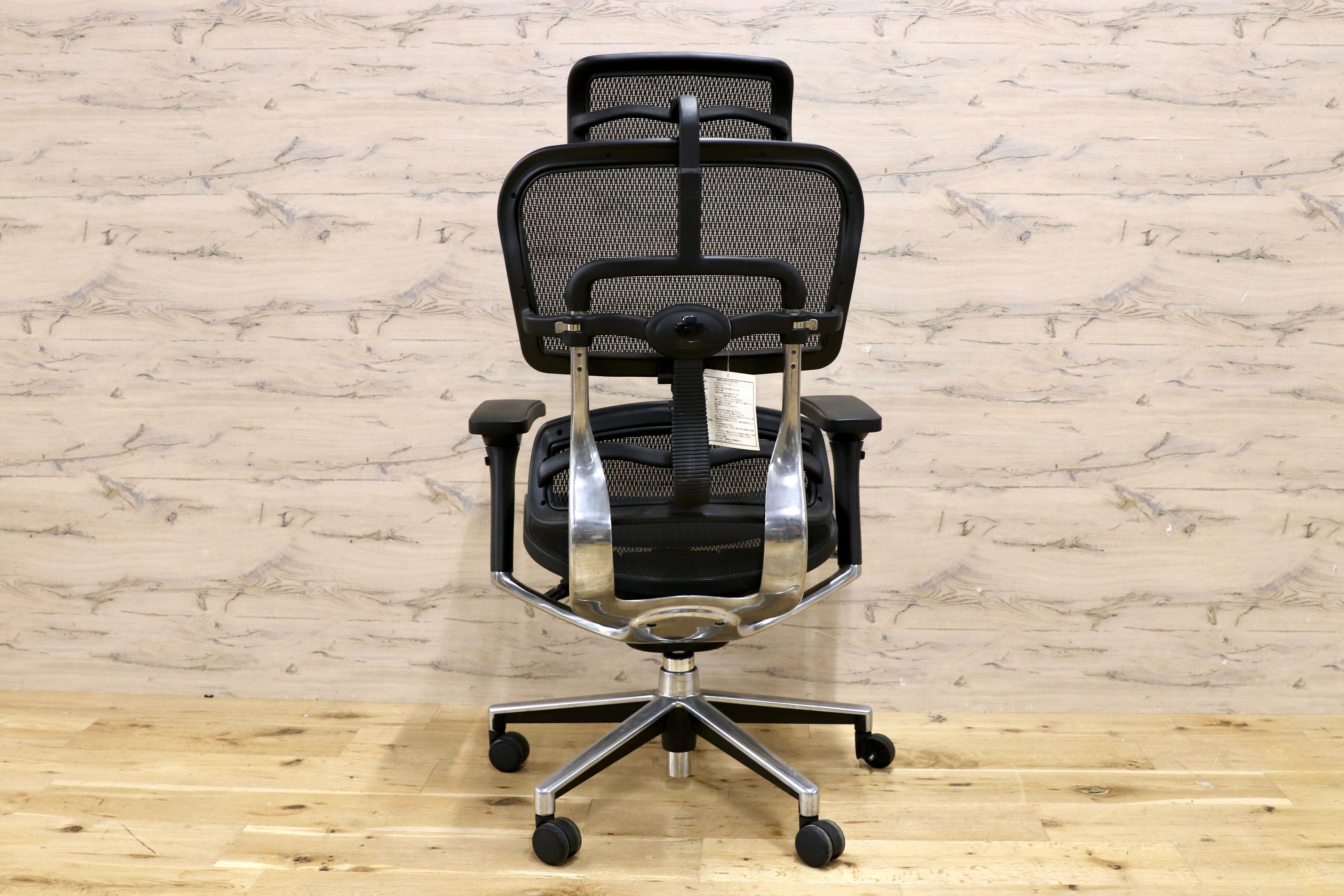 GMIS98○Ergohuman / エルゴヒューマン メッシュチェア ハイバック ヘッドレスト付 可動アーム アルミベース 訳あり