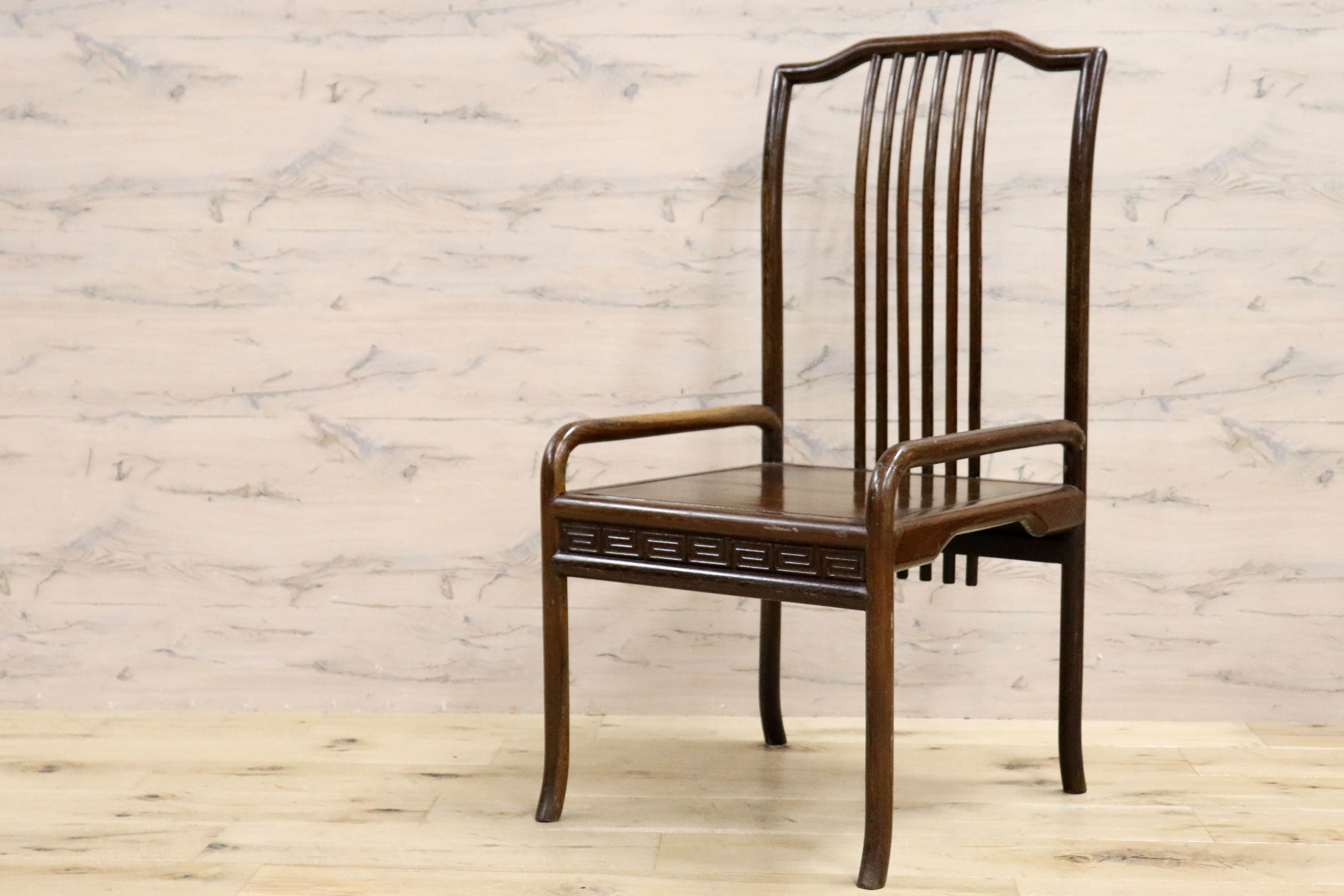 GMHS378F○唐木家具 鉄刀木 ダイニングチェア 食卓椅子 セミアームチェア アジアン ヴィンテージ オリエンタル 中国美術 椅子 木製家具