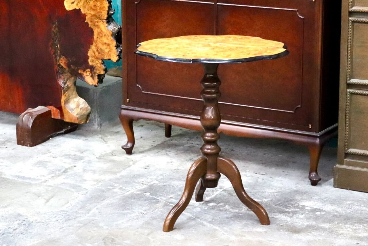 GMIS502○イタリア製 サイドテーブル 花台 コーヒーテーブル 机 飾り台 木製 象嵌細工 クラシック ヴィンテージ