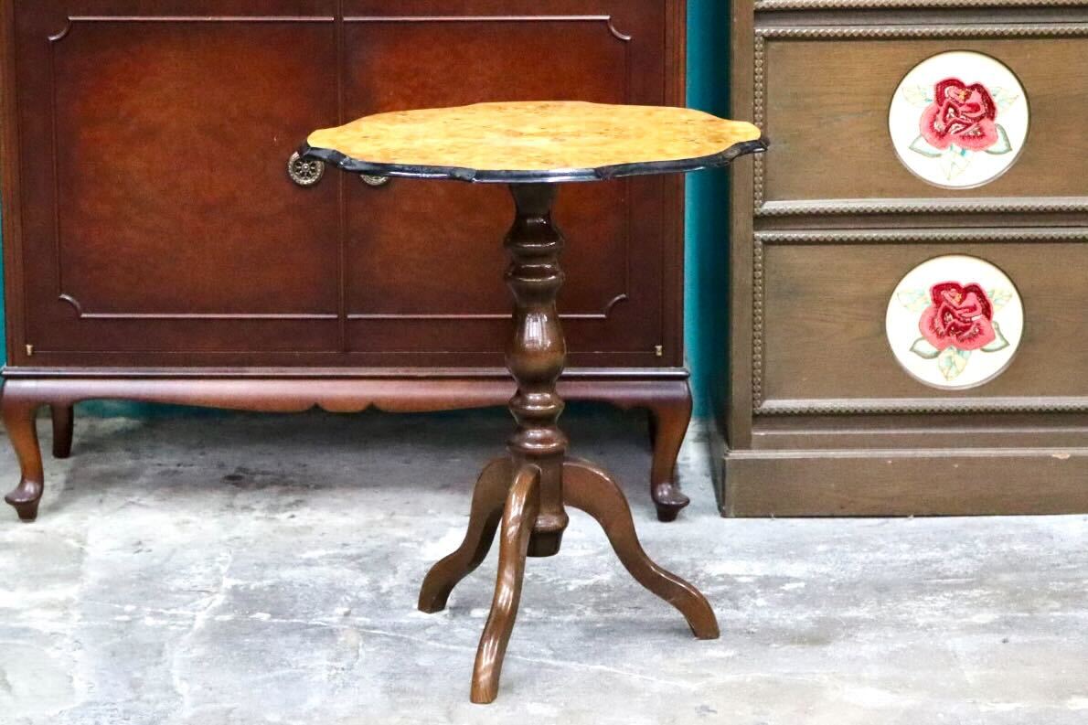 GMIS502○イタリア製 サイドテーブル 花台 コーヒーテーブル 机 飾り台 木製 象嵌細工 クラシック ヴィンテージ