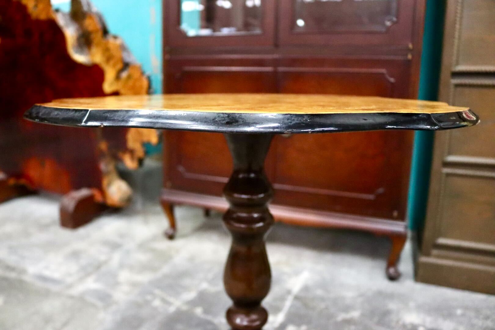 GMIS502○イタリア製 サイドテーブル 花台 コーヒーテーブル 机 飾り台 木製 象嵌細工 クラシック ヴィンテージ