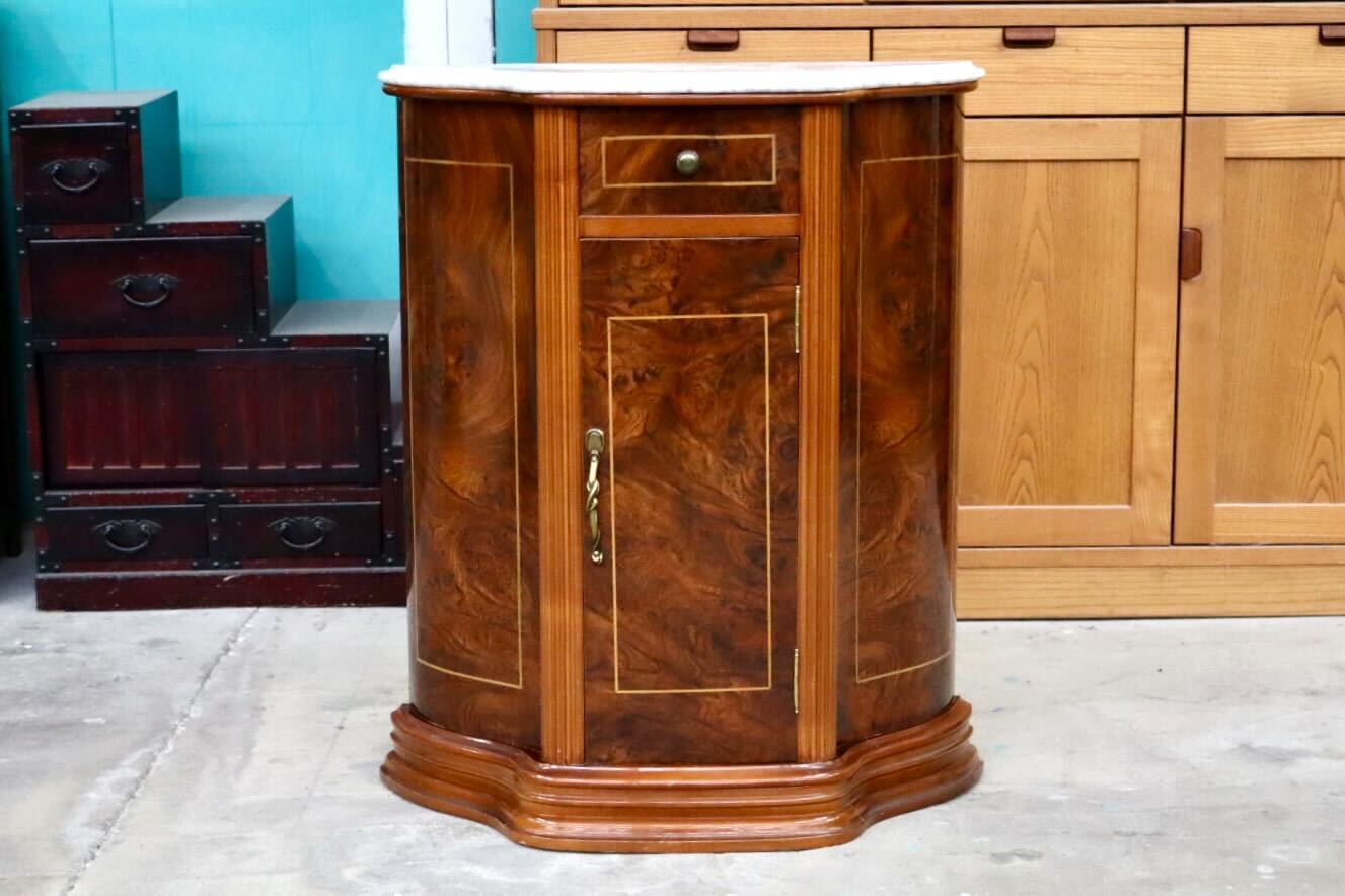 GMIH383A○サイドボード キャビネット 花台 木製 大理石天板 引き出し レトロ ヨーロピアン ヴィンテージ