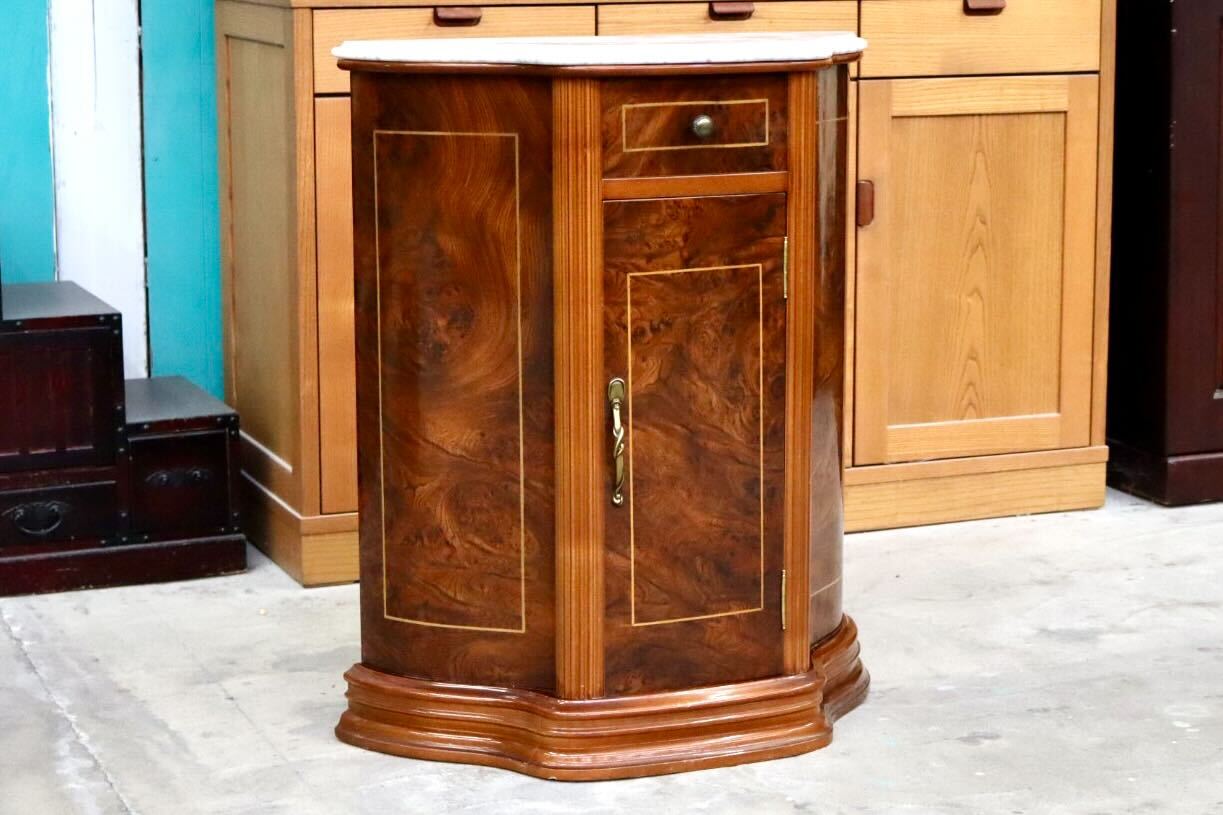 GMIH383A○サイドボード キャビネット 花台 木製 大理石天板 引き出し レトロ ヨーロピアン ヴィンテージ