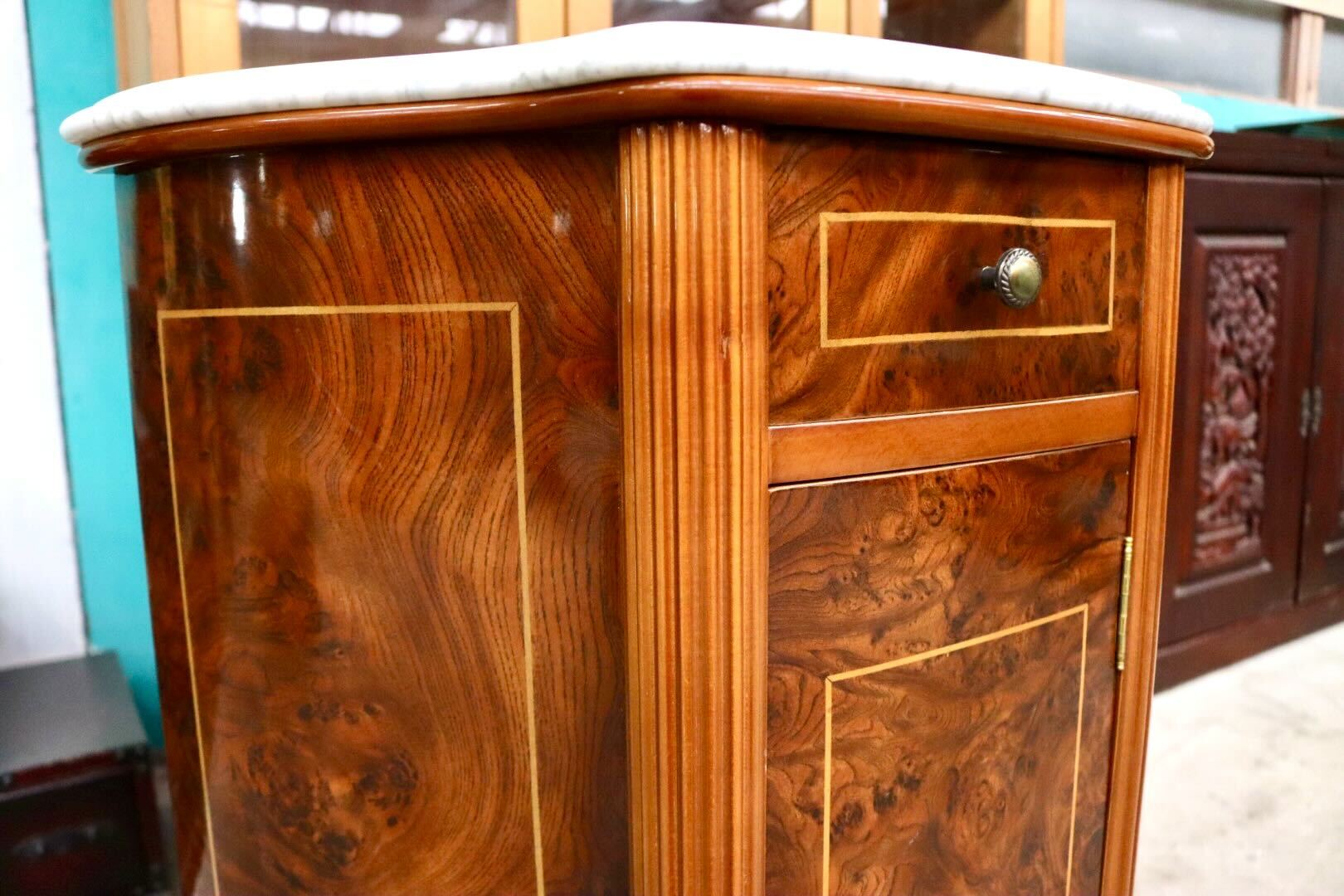 GMIH383A○サイドボード キャビネット 花台 木製 大理石天板 引き出し レトロ ヨーロピアン ヴィンテージ