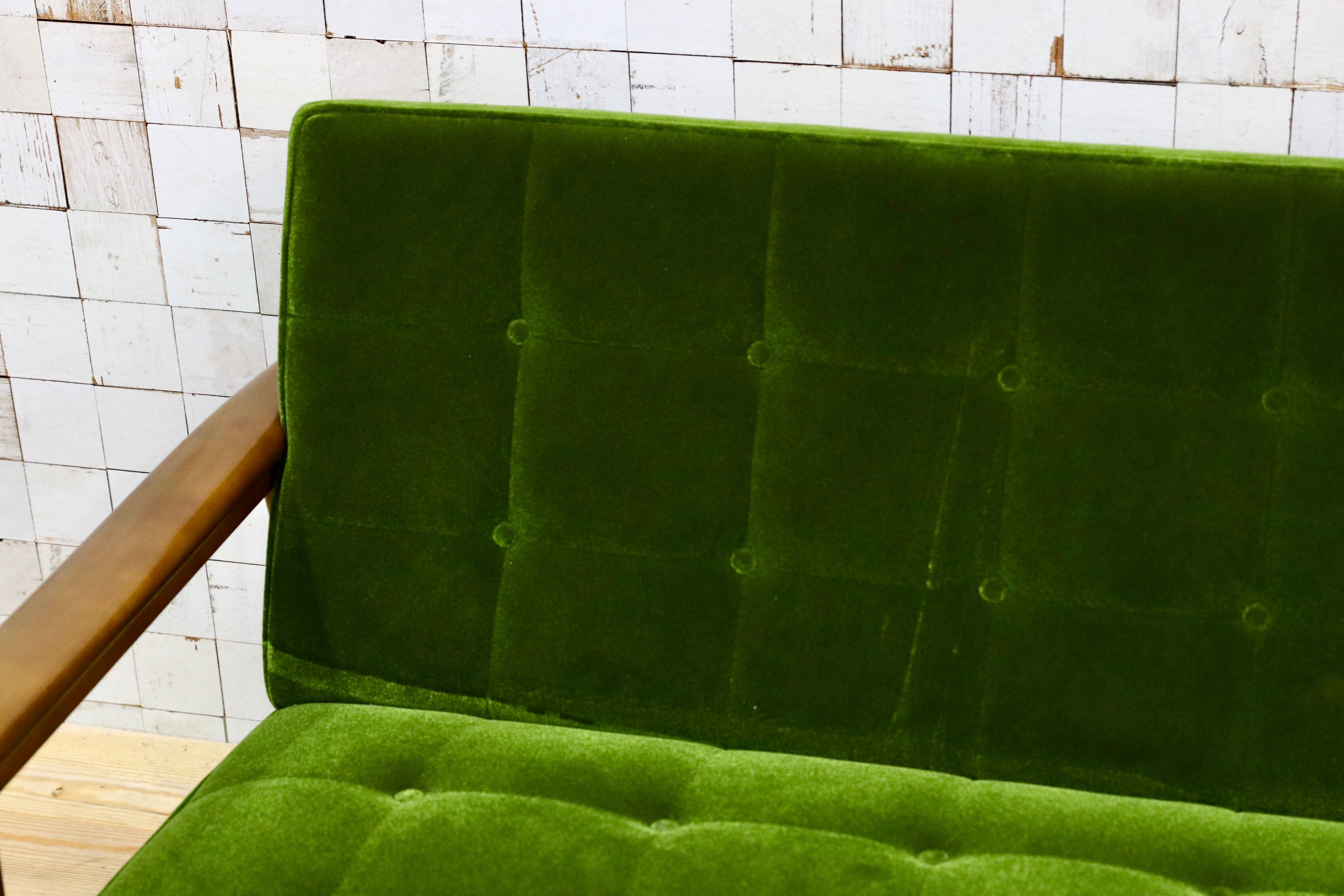 GMIS299○カリモク60 Kチェア 2シーター モケットグリーン karimoku 2人掛けソファ ラブソファ アームチェア