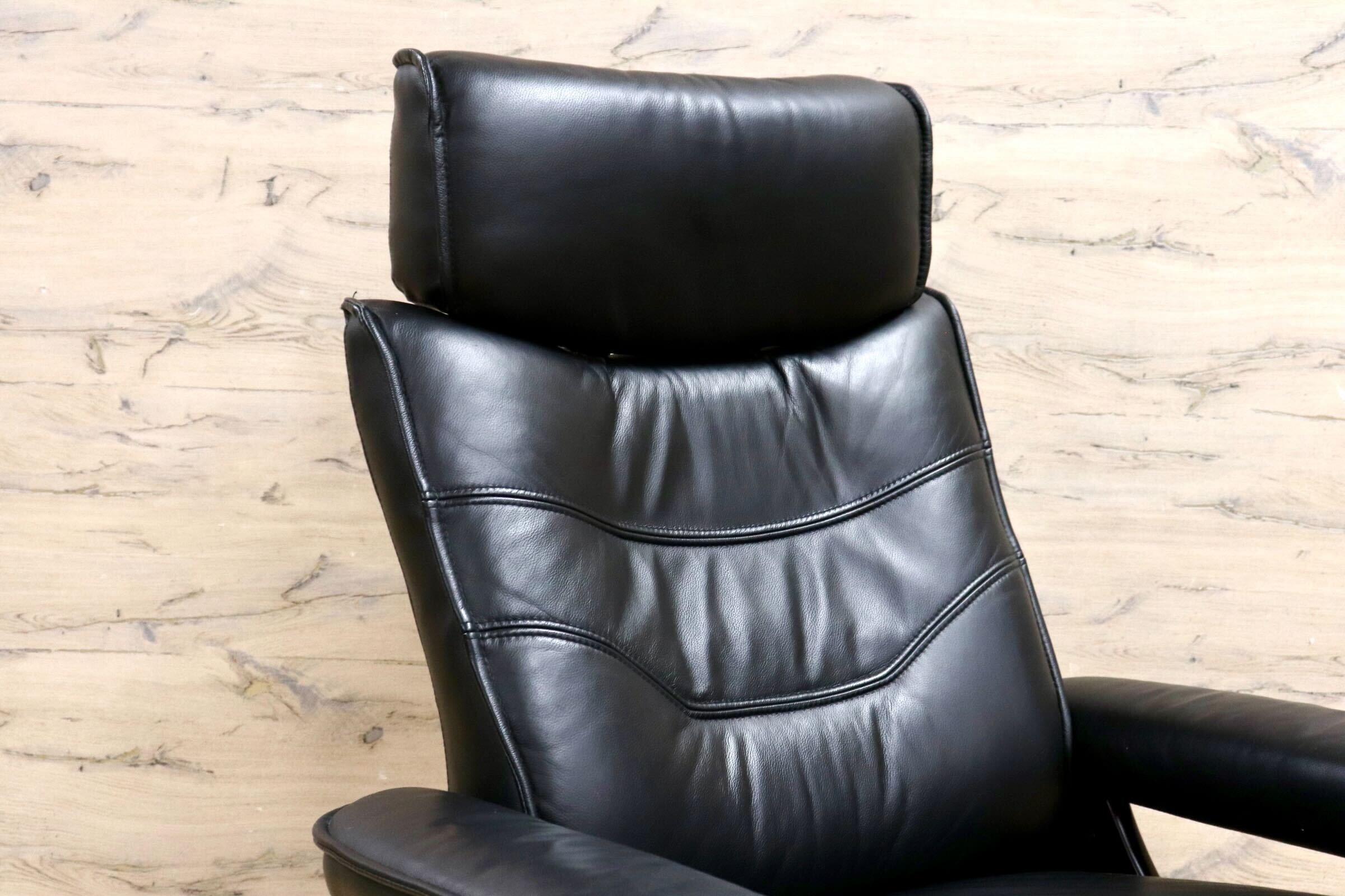 GMIH203○新城家具 カペラ パーソナルチェア リクライニングチェア ブラック 前革 シングルソファ 定価約9.7万 検）エコーネス