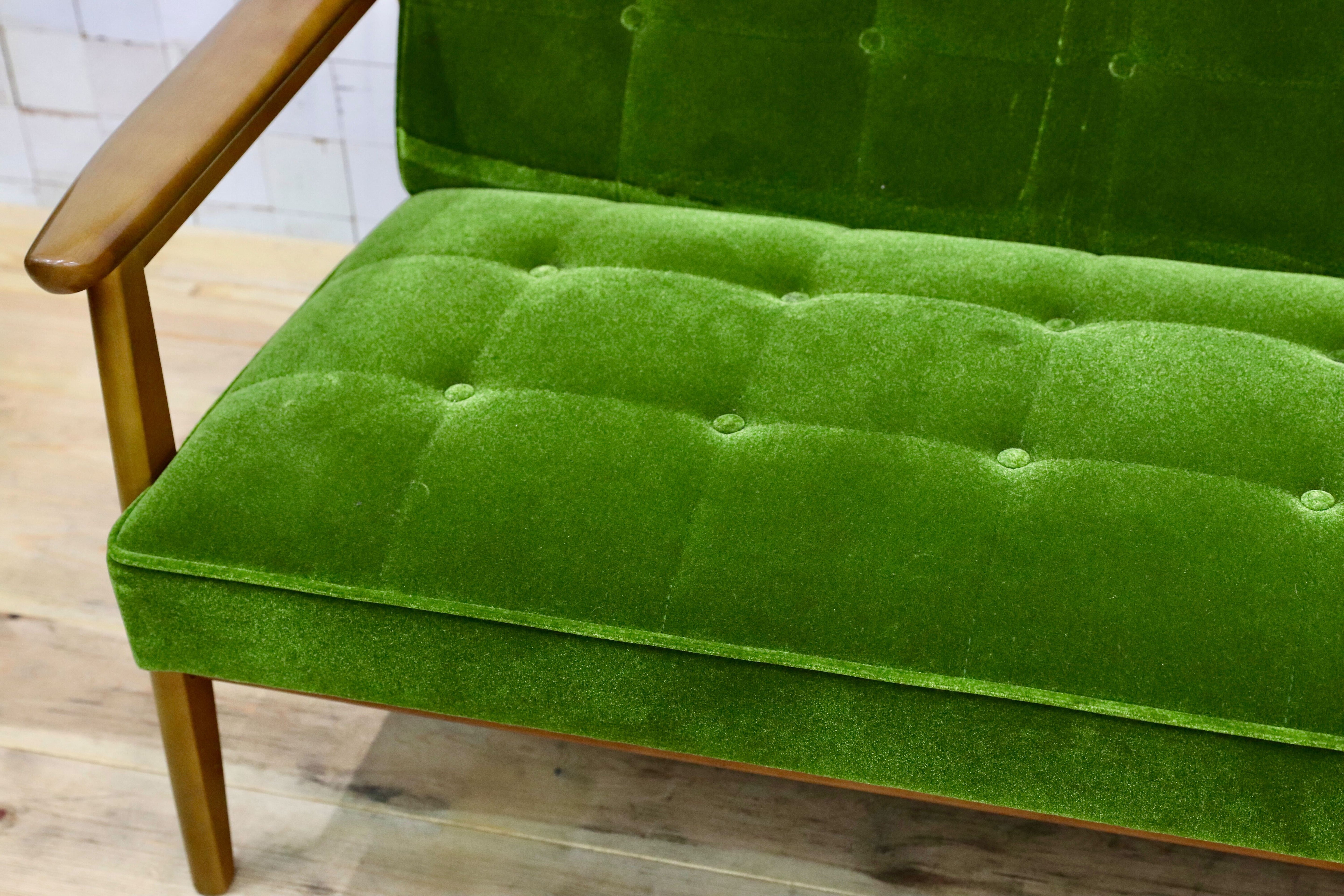 GMIS299○カリモク60 Kチェア 2シーター モケットグリーン karimoku 2人掛けソファ ラブソファ アームチェア