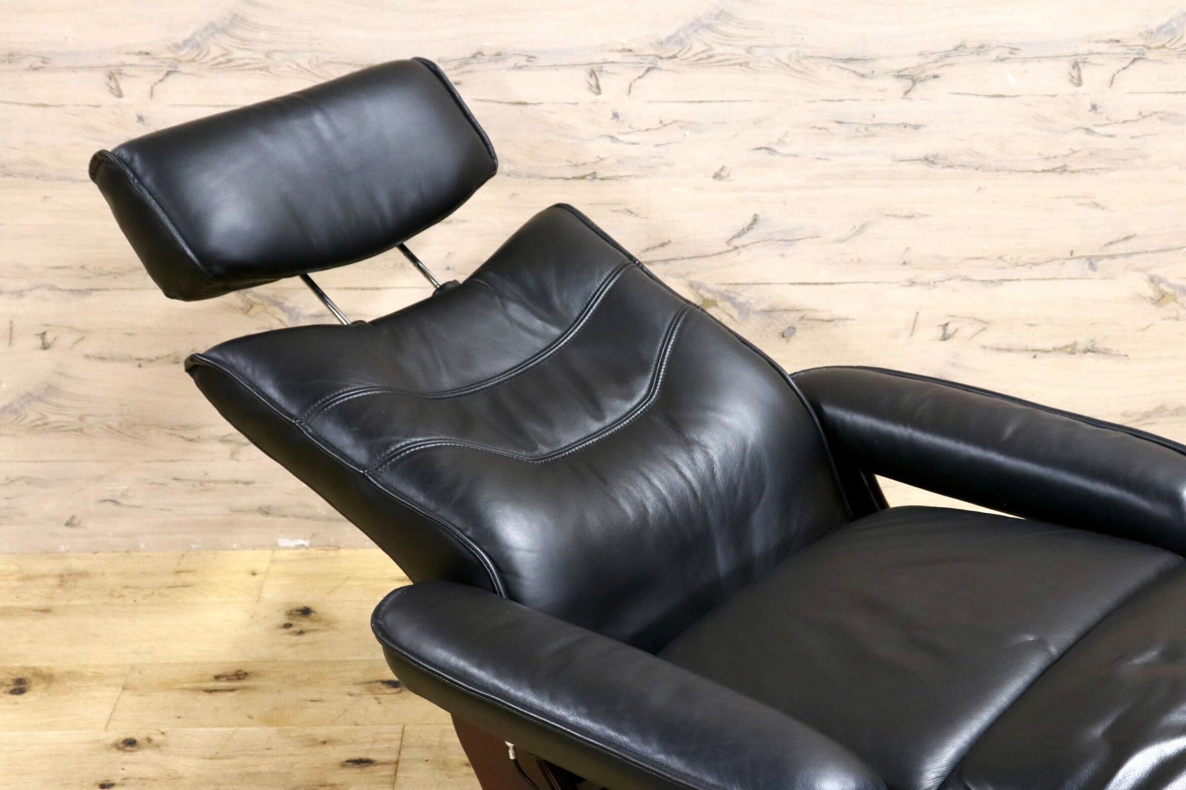 GMIH203○新城家具 カペラ パーソナルチェア リクライニングチェア ブラック 前革 シングルソファ 定価約9.7万 検）エコーネス