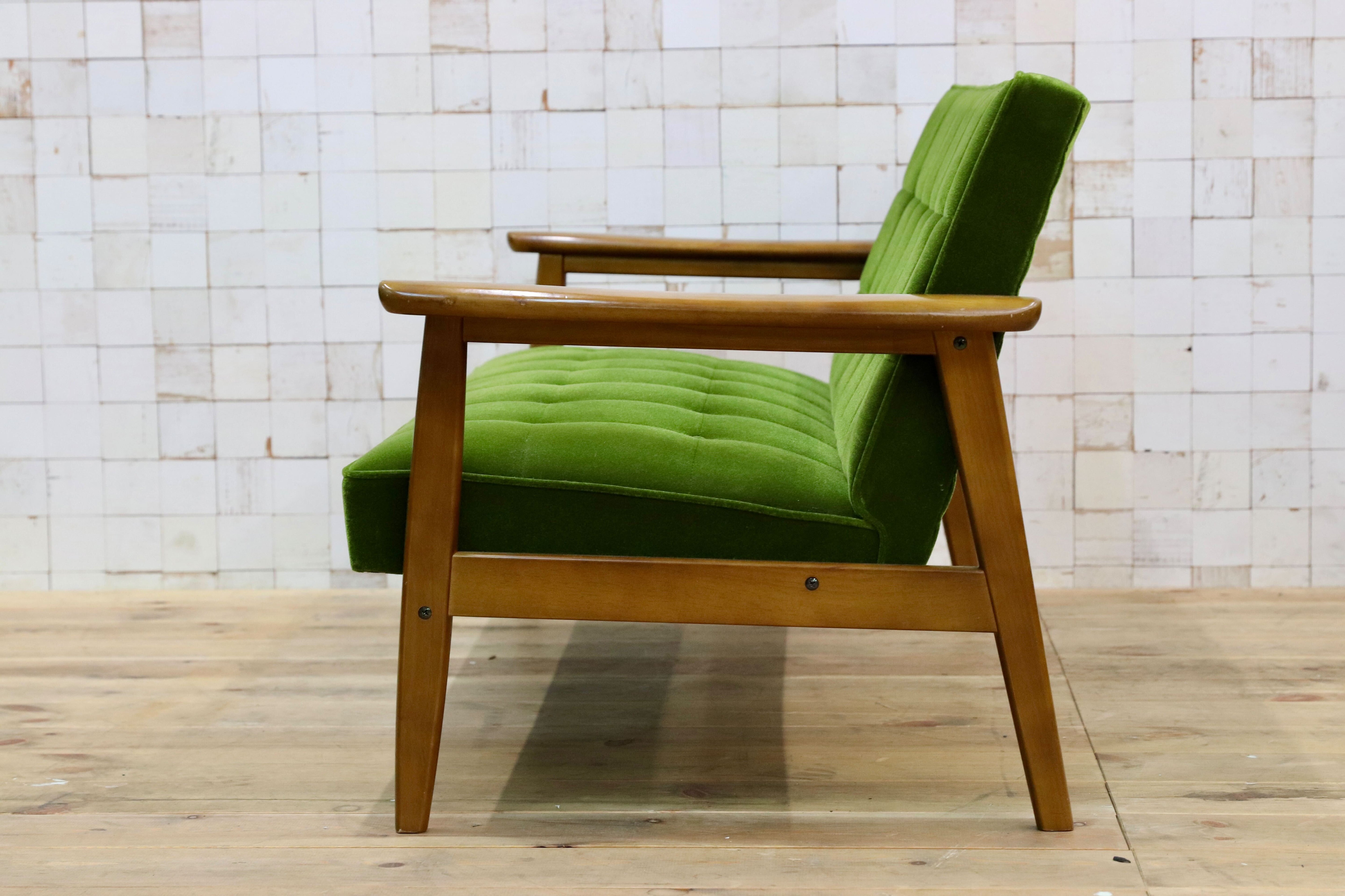 GMIS299○カリモク60 Kチェア 2シーター モケットグリーン karimoku 2人掛けソファ ラブソファ アームチェア