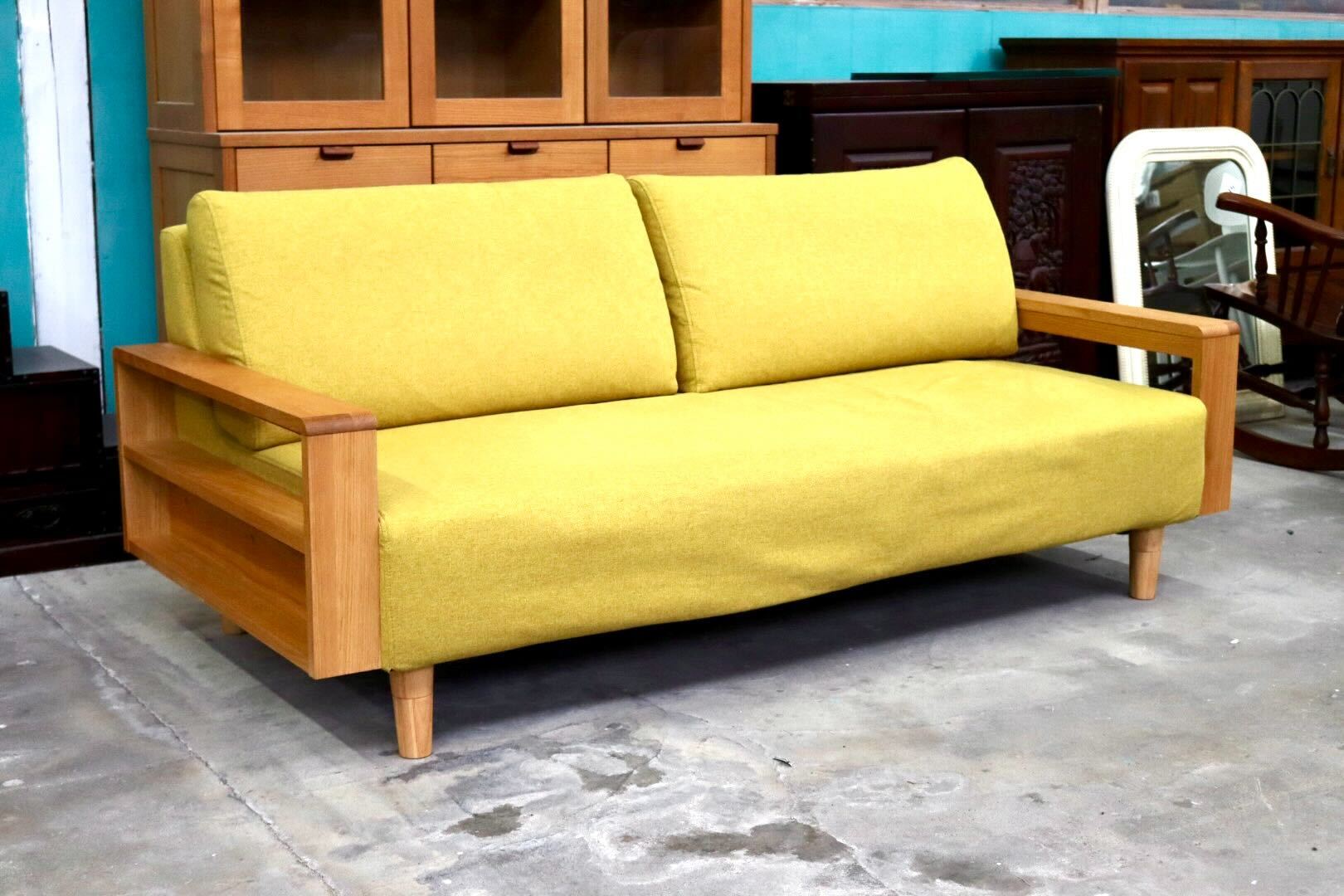 GMIS508○家具の大丸 Nicole ニコール トリプルソファ 3人掛けソファ 天然木 オーク材 ファブリック モダン