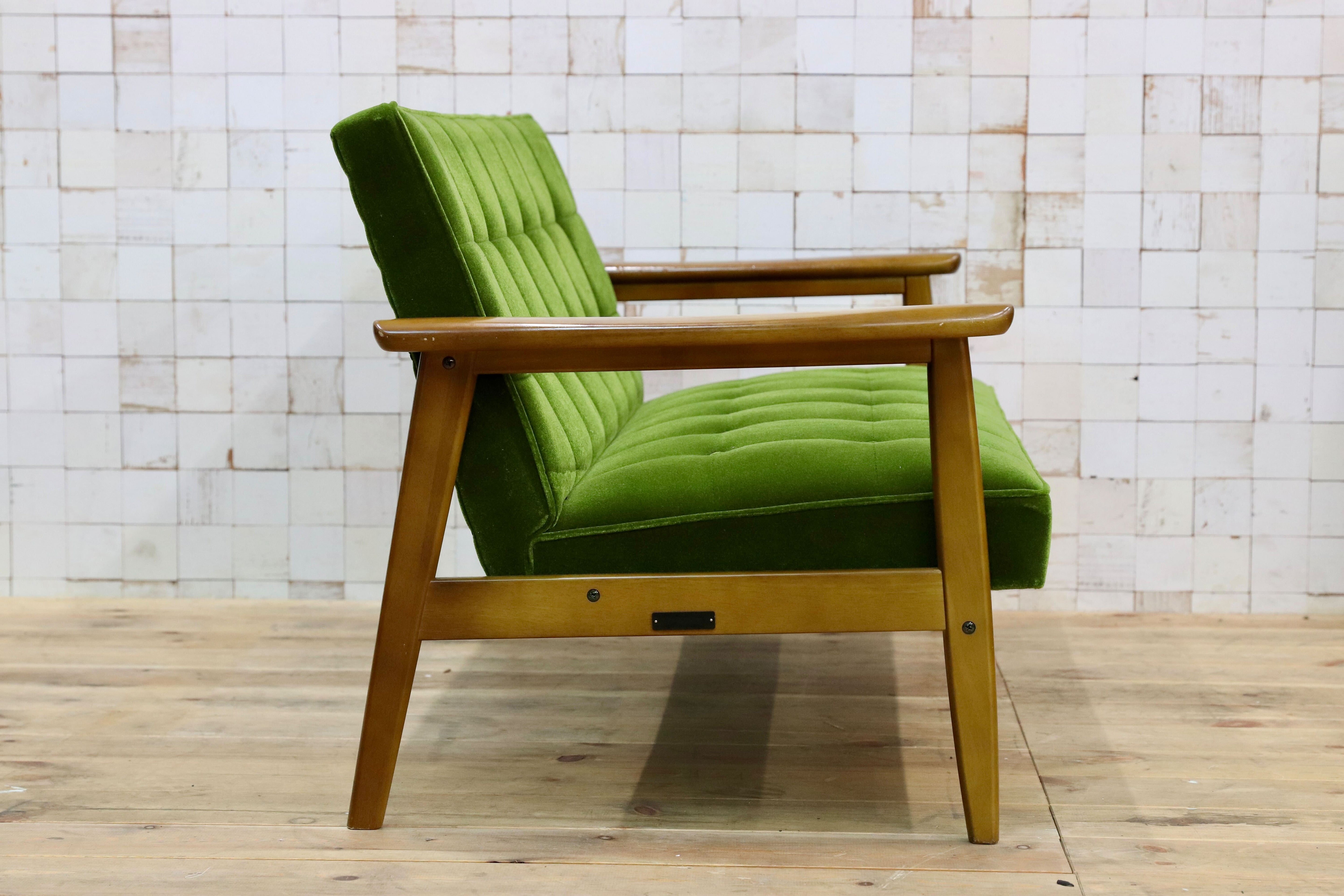 GMIS299○カリモク60 Kチェア 2シーター モケットグリーン karimoku 2人掛けソファ ラブソファ アームチェア