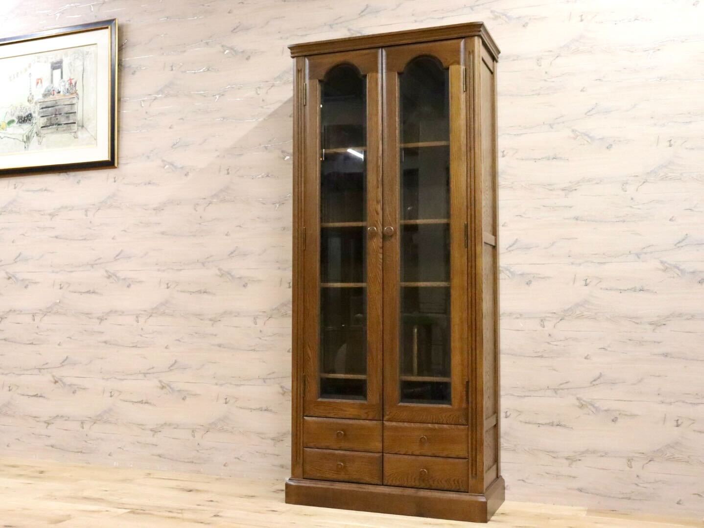 GMIH268○山室家具 EPPOIR エスポアール 旭川家具 書棚 本棚 本箱 キャビネット 飾り棚 ブックシェルフ オーク材 書斎 定価約28.6万