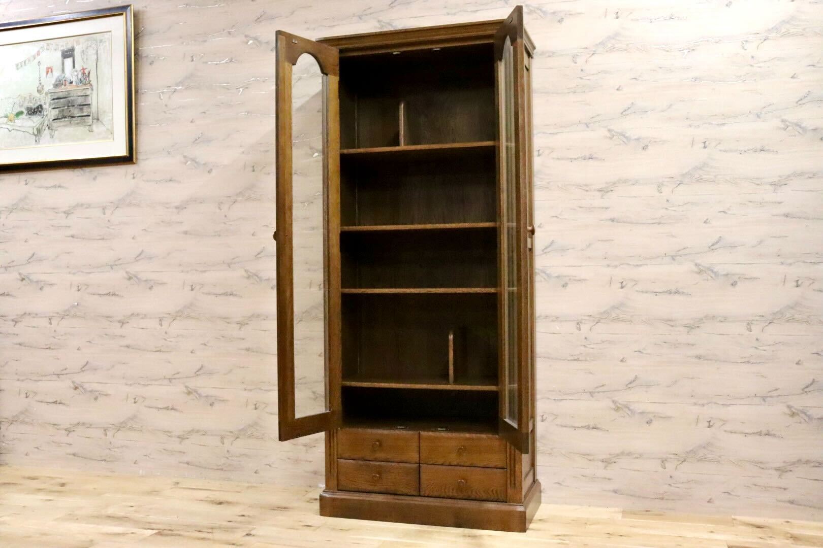 GMIH268○山室家具 EPPOIR エスポアール 旭川家具 書棚 本棚 本箱 キャビネット 飾り棚 ブックシェルフ オーク材 書斎 定価約28.6万