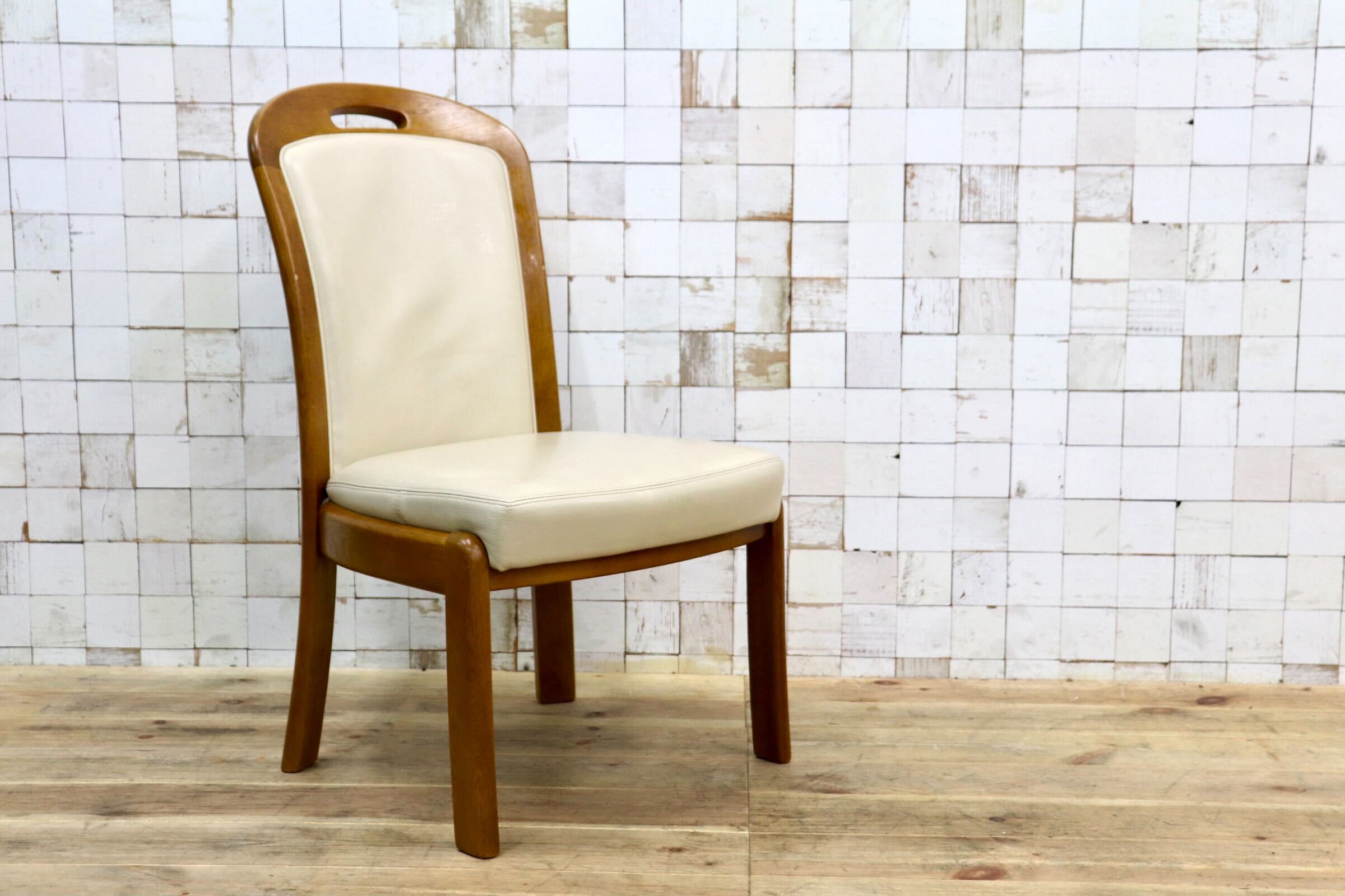 GMIS547A〇浜本工芸 / HAMAMOTO 椅子 ダイニングチェア アームレスチェア 本革 アイボリー オーク 定価約6.8万