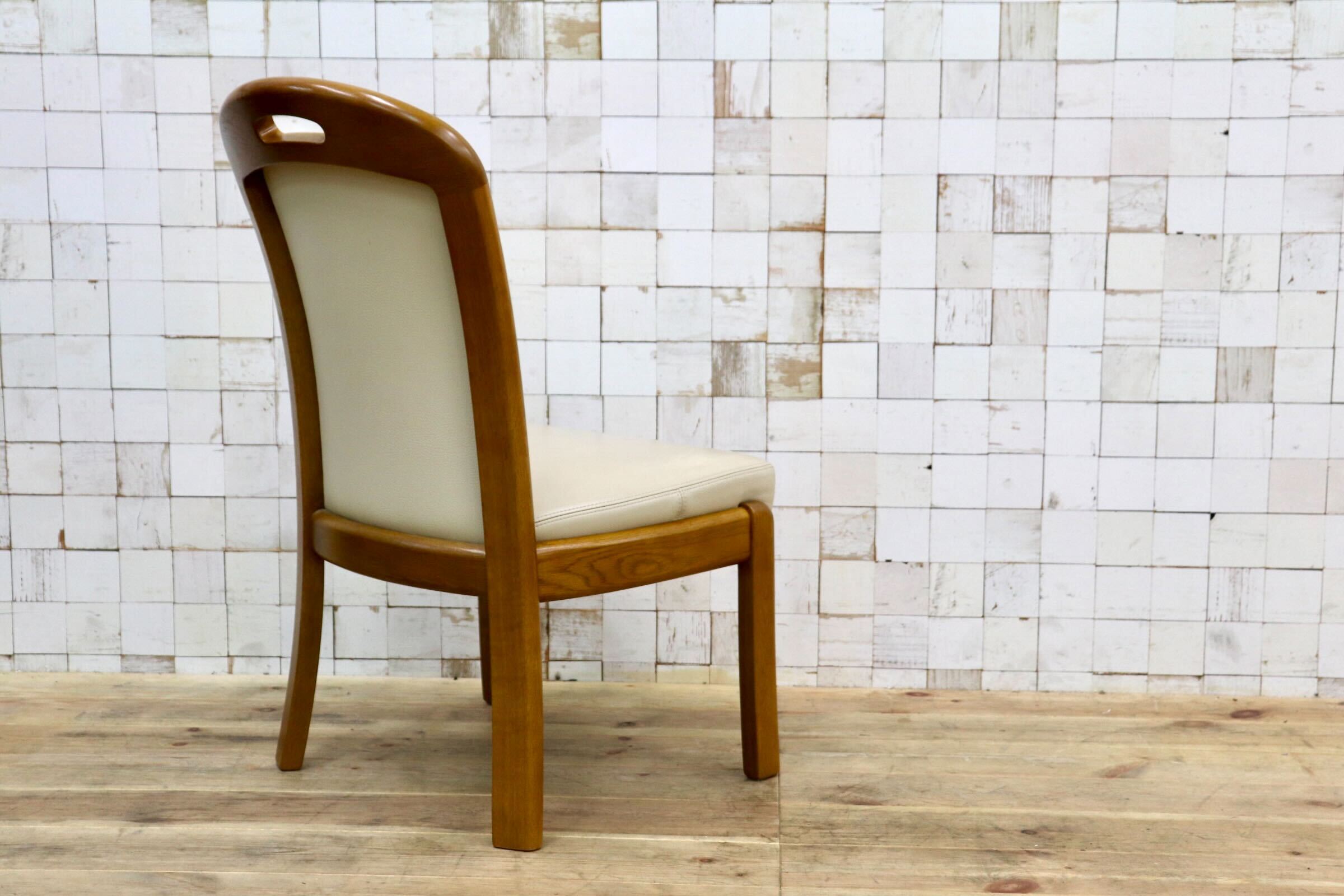 GMIS547A〇浜本工芸 / HAMAMOTO 椅子 ダイニングチェア アームレスチェア 本革 アイボリー オーク 定価約6.8万