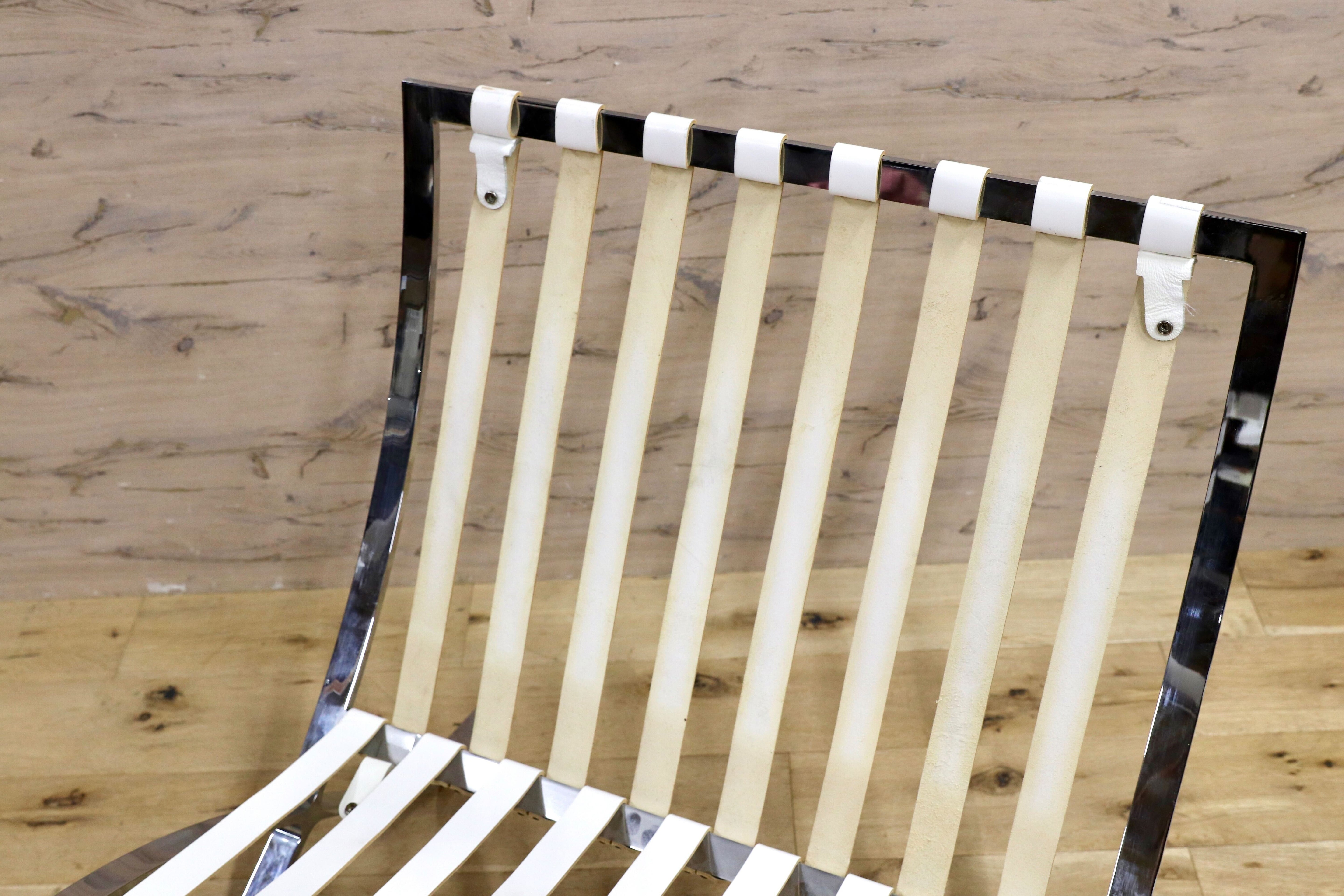 GMIS300○ミース・ファン・デル・ローエ バルセロナチェア 本革 ホワイト 名作 デザイナーズ リプロダクト オットマン ミッドセンチュリー