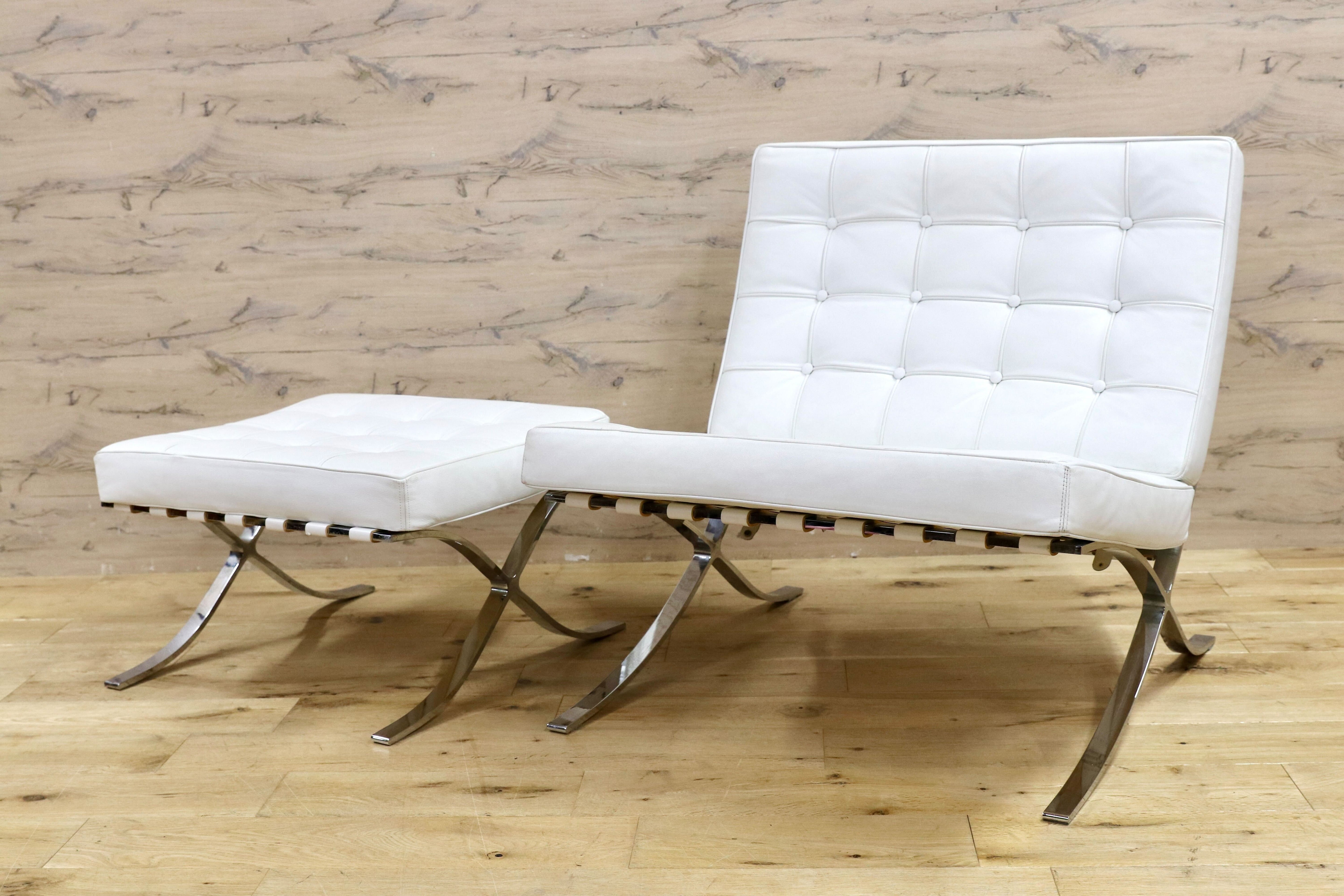 GMIS300○ミース・ファン・デル・ローエ バルセロナチェア 本革 ホワイト 名作 デザイナーズ リプロダクト オットマン ミッドセンチュリー