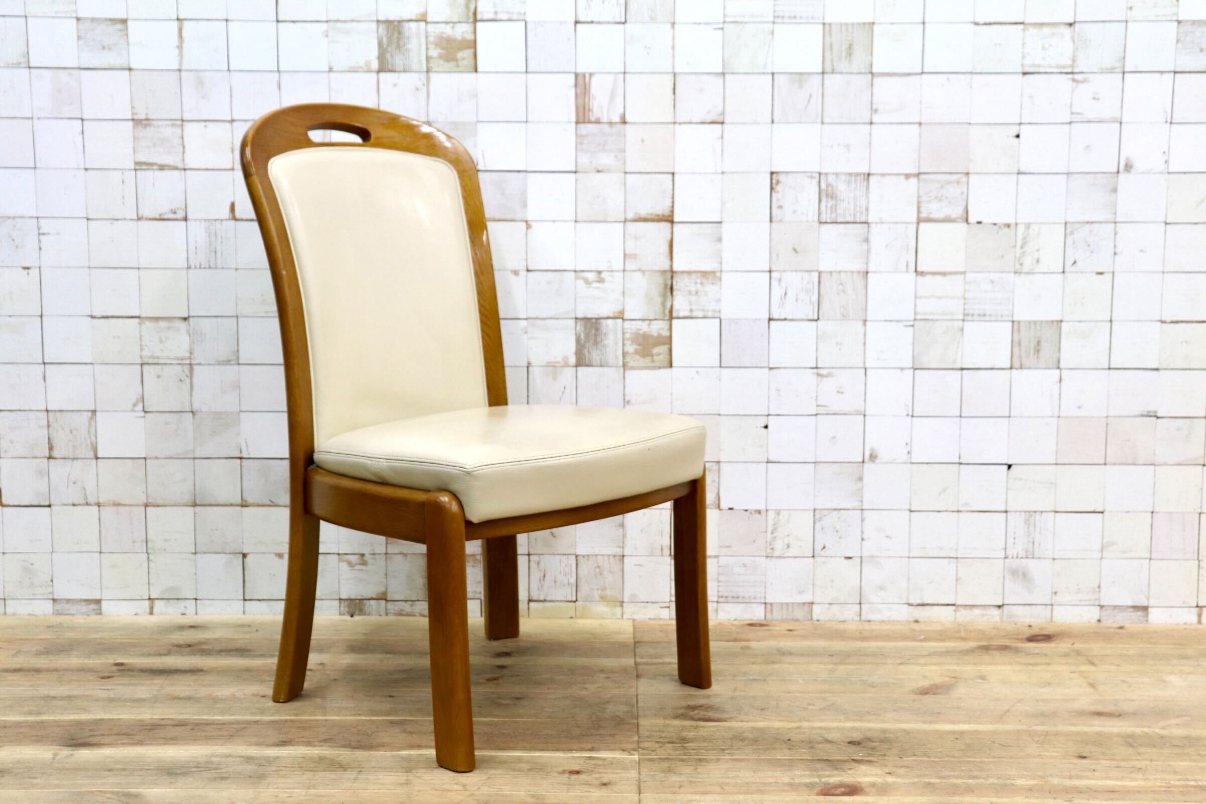 GMIS547B〇浜本工芸 / HAMAMOTO 椅子 ダイニングチェア アームレスチェア 本革 アイボリー オーク 定価約6.8万