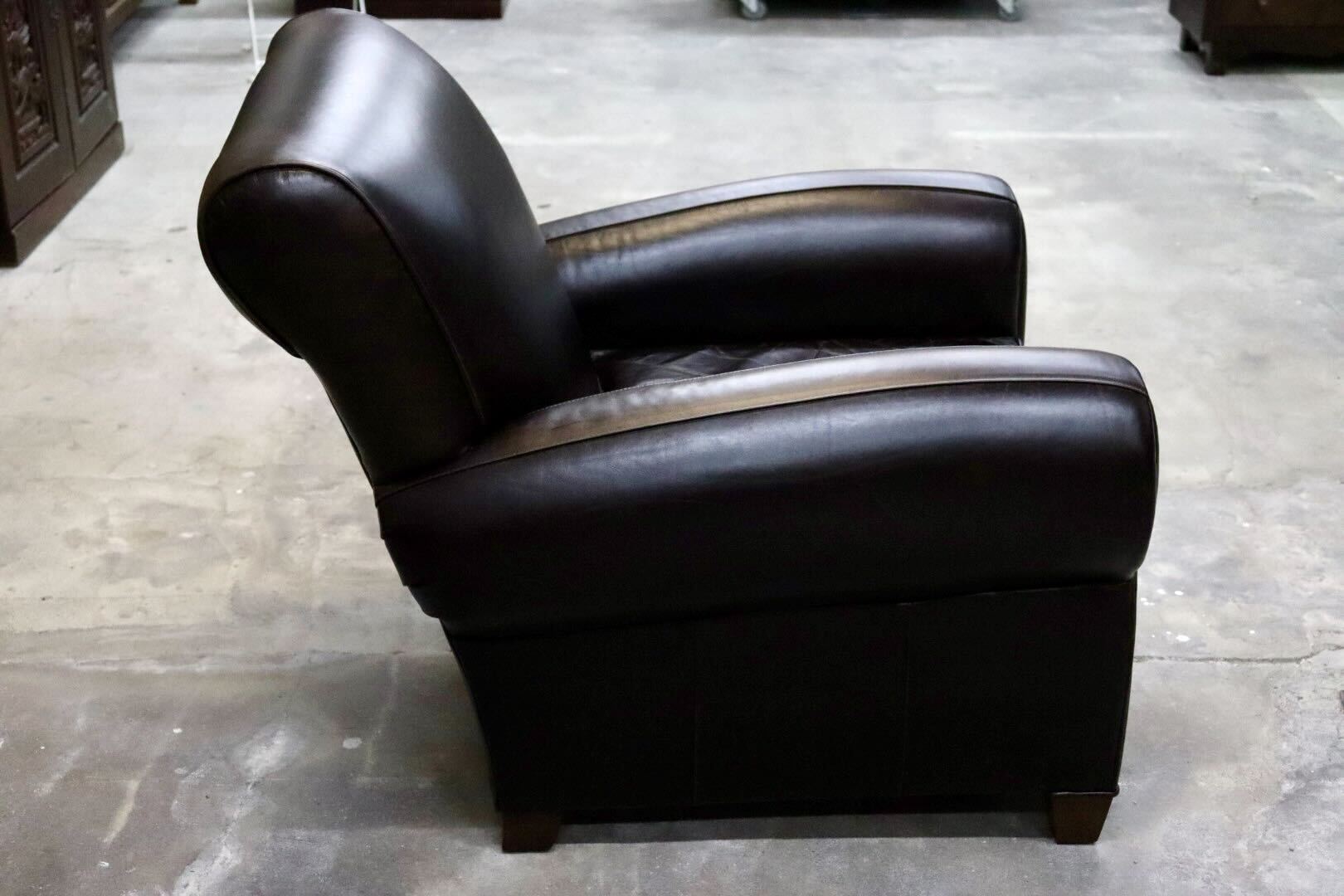 GMIK558B○Pottery Barn / ポッタリーバーン 1人掛けソファ シングルソファ ラウンジチェア 本革 ダークブラウン アメリカ 美品