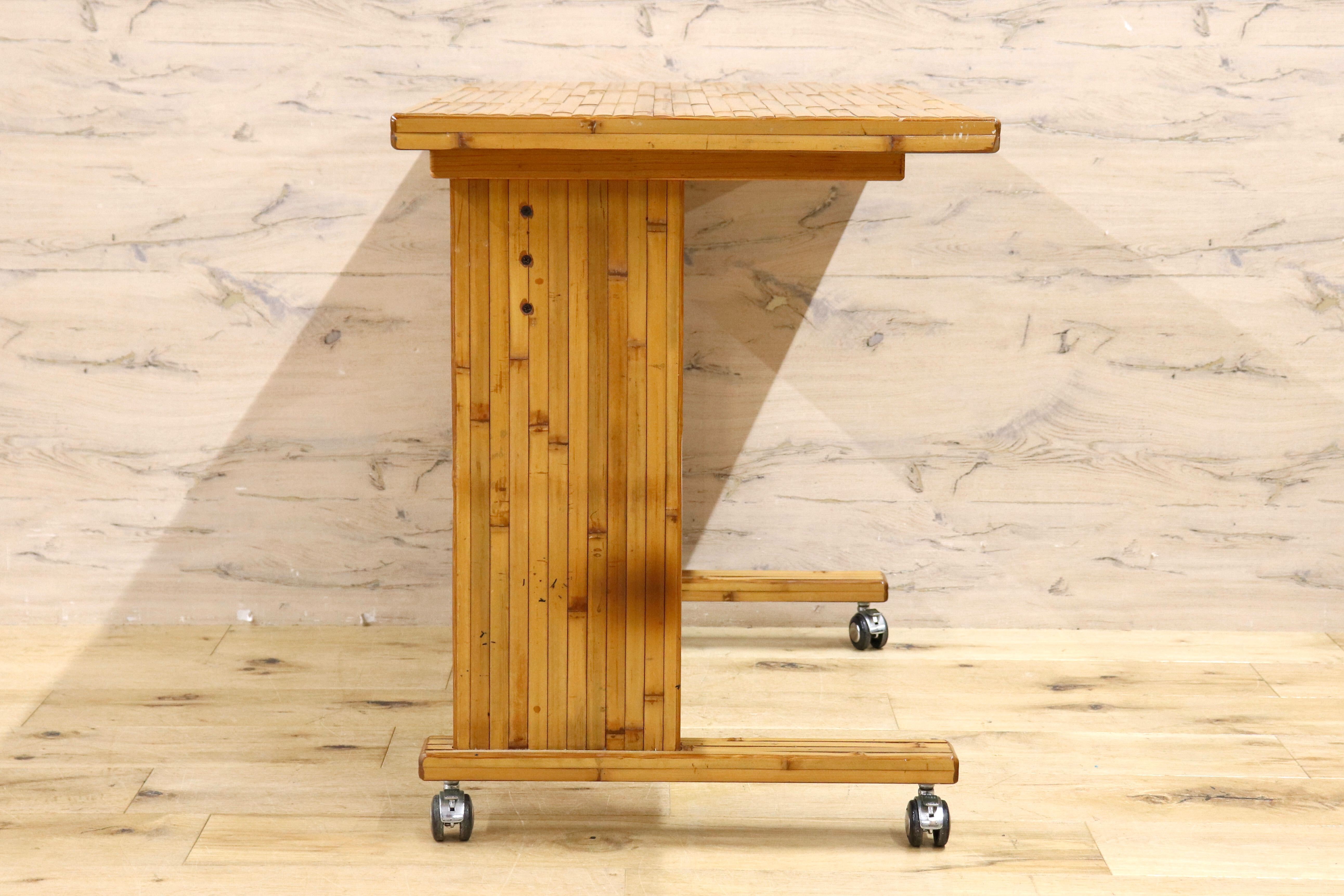 GMIK53C○梅里竹芸 Umezato Bamboo Craft 竹家具 机 キャスター付き デスク 作業台 工芸品 バンブー 宮崎 高級