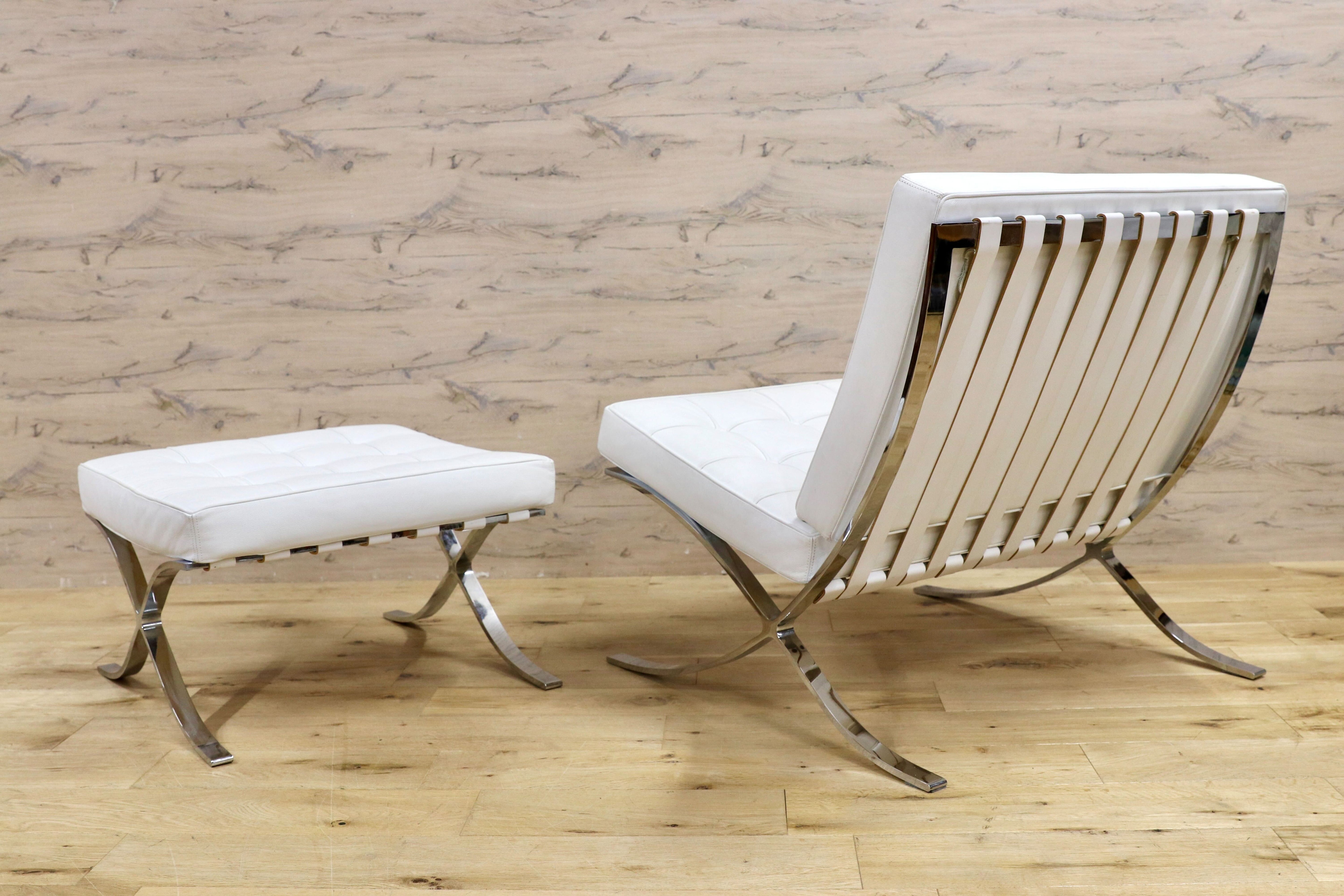 GMIS300○ミース・ファン・デル・ローエ バルセロナチェア 本革 ホワイト 名作 デザイナーズ リプロダクト オットマン ミッドセンチュリー