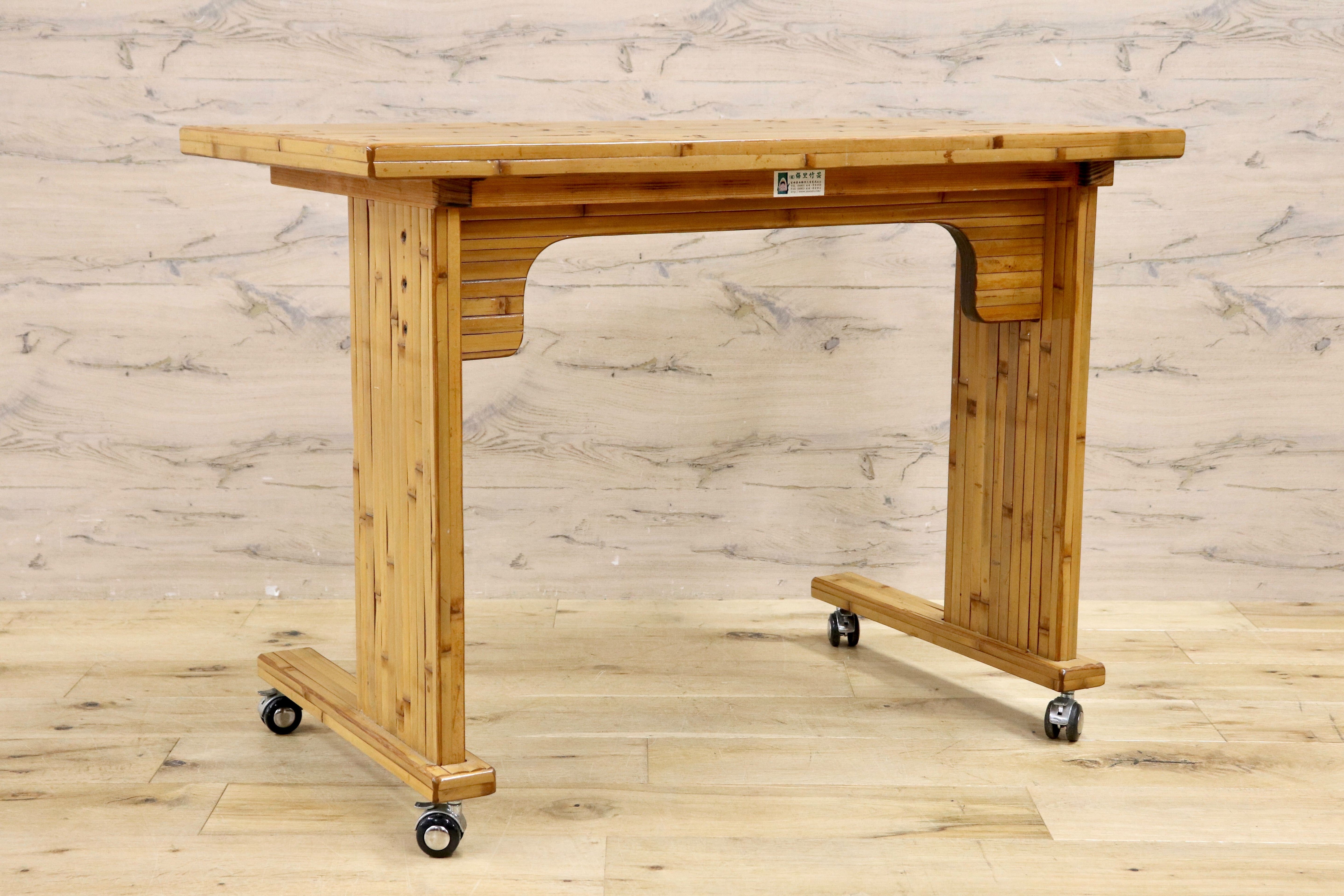GMIK53C○梅里竹芸 Umezato Bamboo Craft 竹家具 机 キャスター付き デスク 作業台 工芸品 バンブー 宮崎 高級
