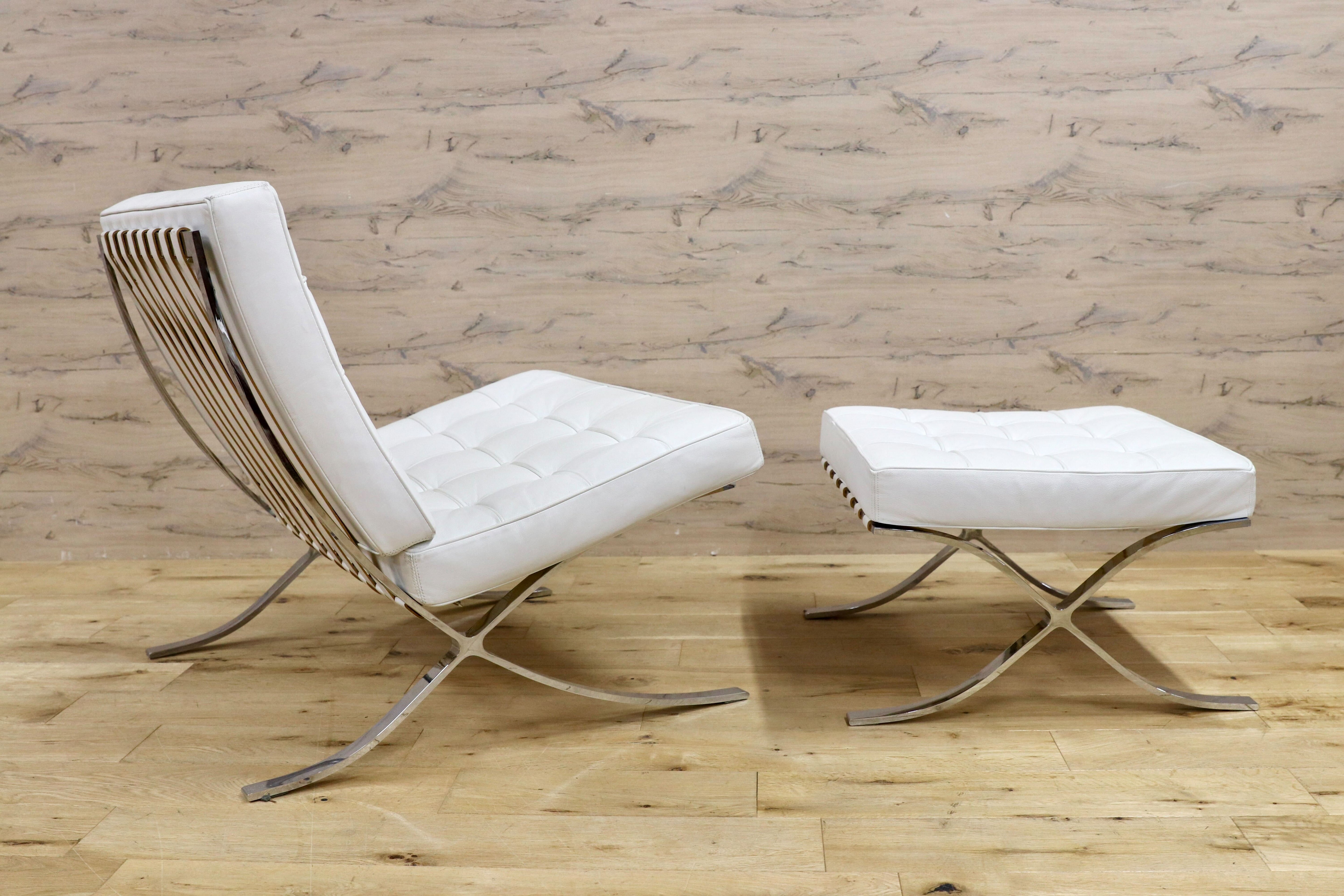 GMIS300○ミース・ファン・デル・ローエ バルセロナチェア 本革 ホワイト 名作 デザイナーズ リプロダクト オットマン ミッドセンチュリー