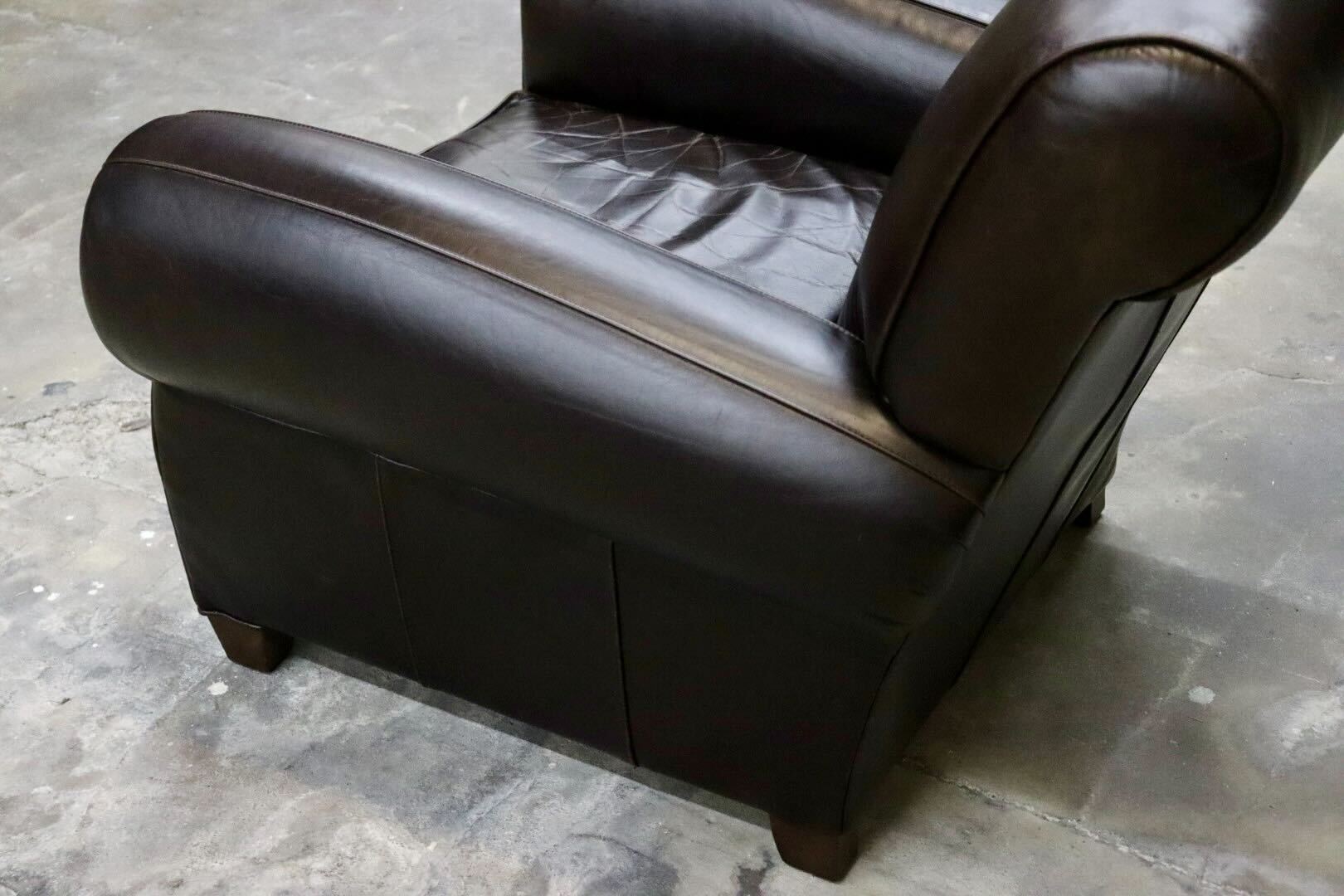 GMIK558B○Pottery Barn / ポッタリーバーン 1人掛けソファ シングルソファ ラウンジチェア 本革 ダークブラウン アメリカ 美品