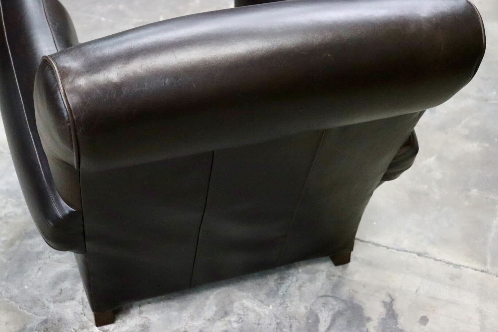 GMIK558B○Pottery Barn / ポッタリーバーン 1人掛けソファ シングルソファ ラウンジチェア 本革 ダークブラウン アメリカ 美品