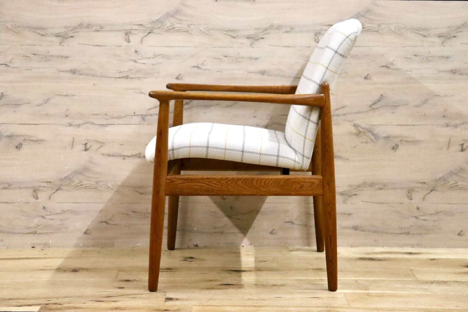 GMHK3D○オールドカリモク karimoku アームチェア 椅子 ラウンジチェア ダイニングチェア 楢無垢材 北欧スタイル ヴィンテージ リペア済