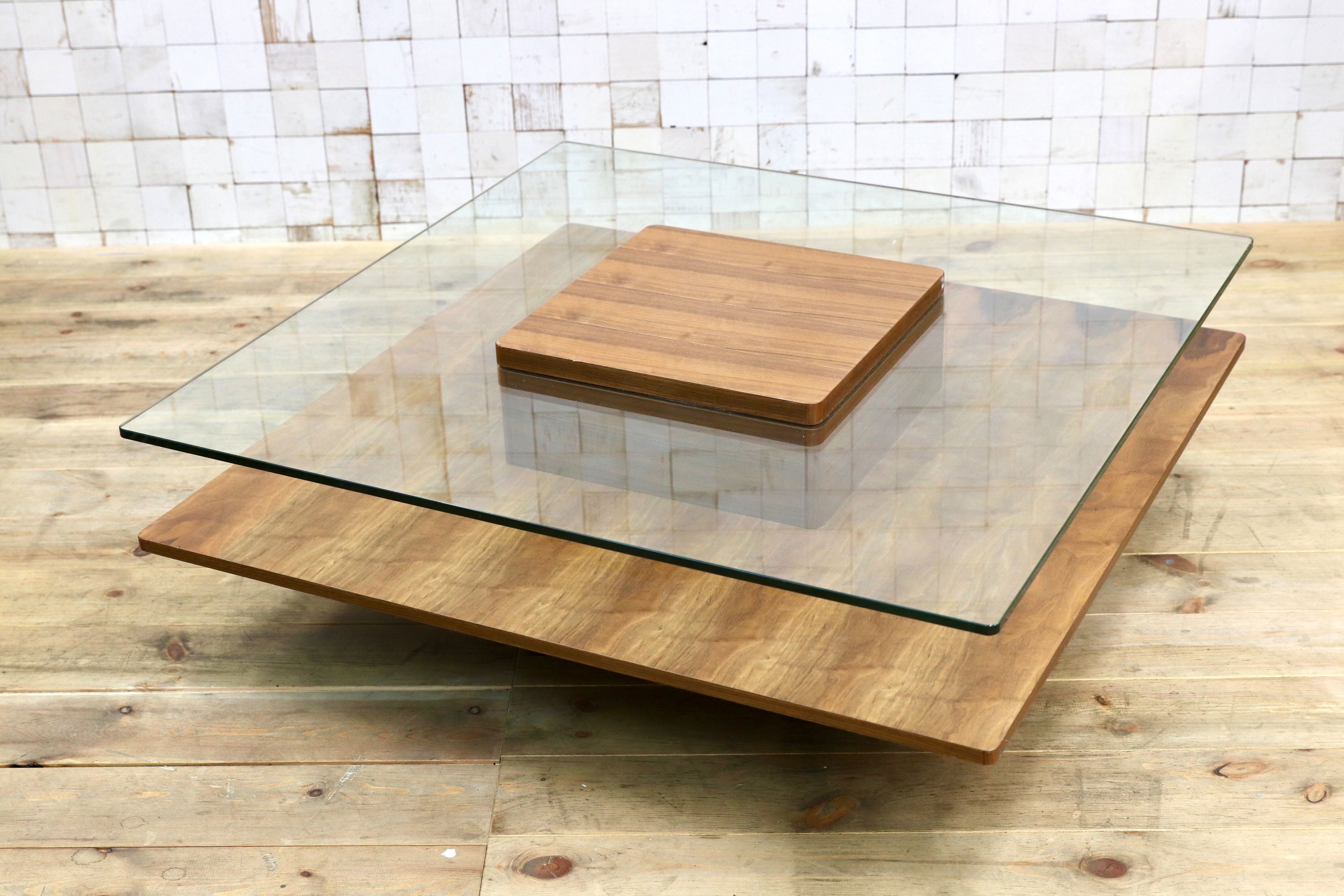 GMJK15○ARMONIA / アルモニア HK22A Corte ガラス センターテーブル ウォールナット系 強化ガラス ローテーブル モダン 定価約6万 展示品