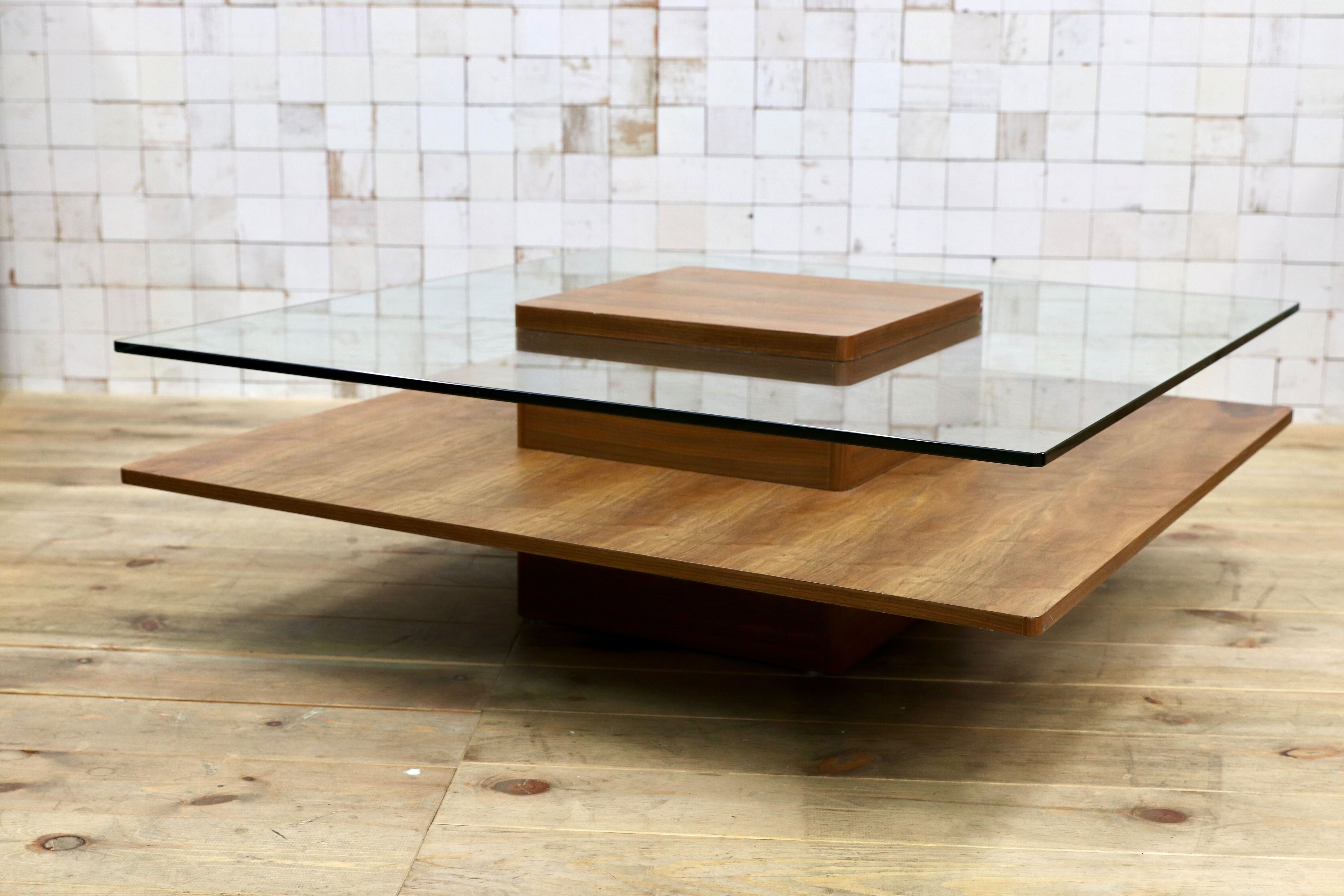 GMJK15○ARMONIA / アルモニア HK22A Corte ガラス センターテーブル ウォールナット系 強化ガラス ローテーブル モダン 定価約6万 展示品