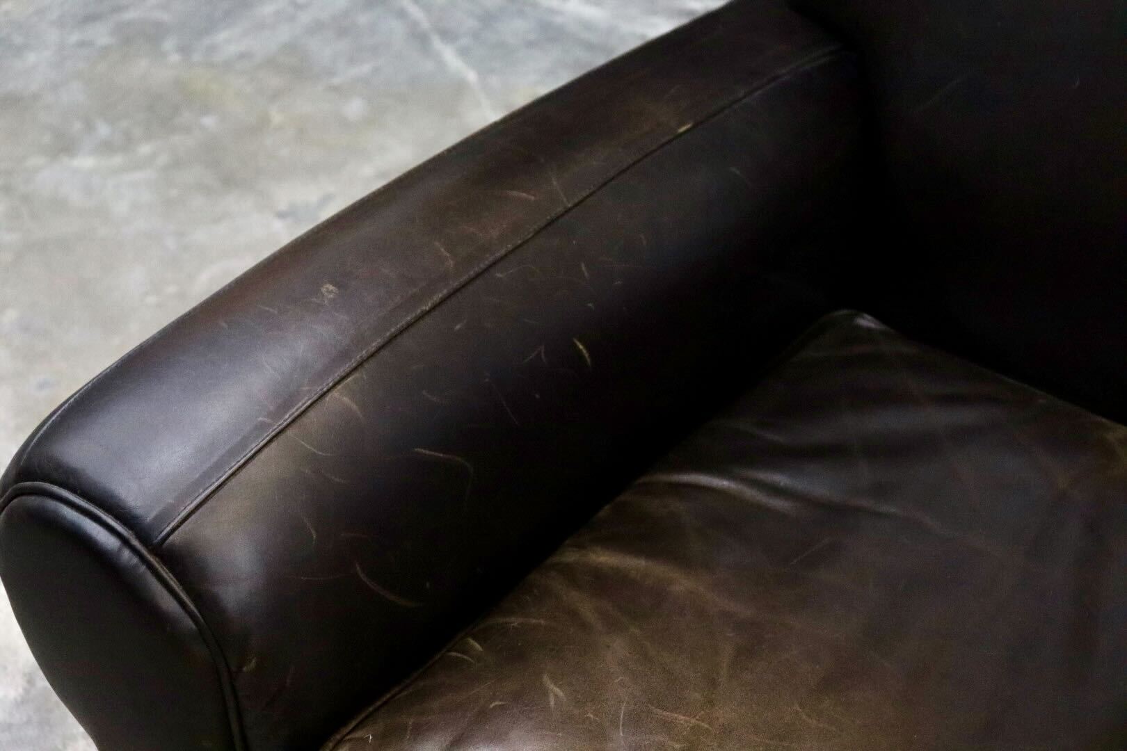 GMIK558○Pottery Barn / ポッタリーバーン 3人掛けソファ トリプルソファ 長椅子 本革 ダークブラウン アメリカ ヴィンテージ