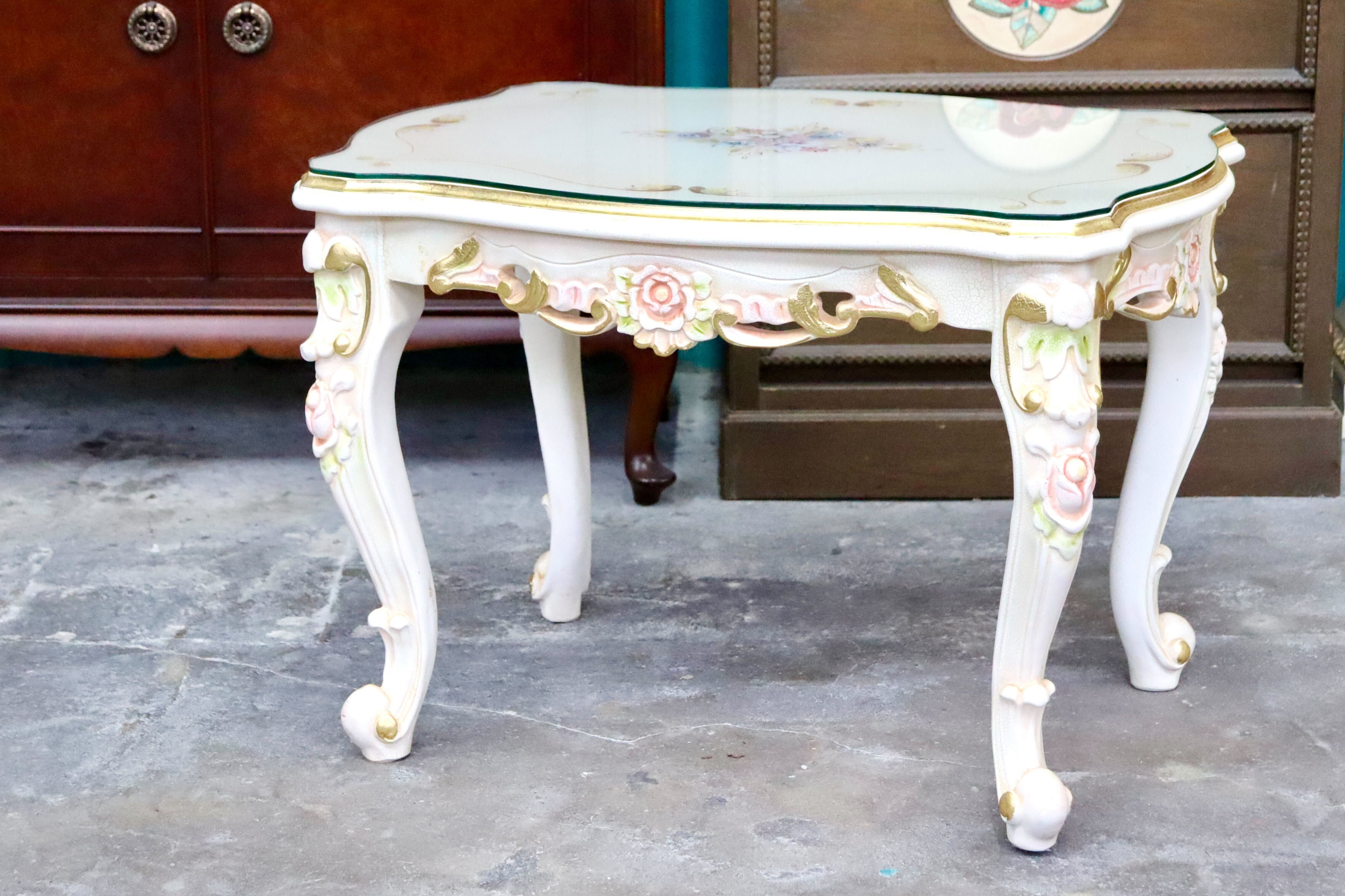 GMIS418A○サイドテーブル ローテーブル コーヒーテーブル 猫脚 ヨーロピアン ロココ調 アンティーク エレガント 花柄