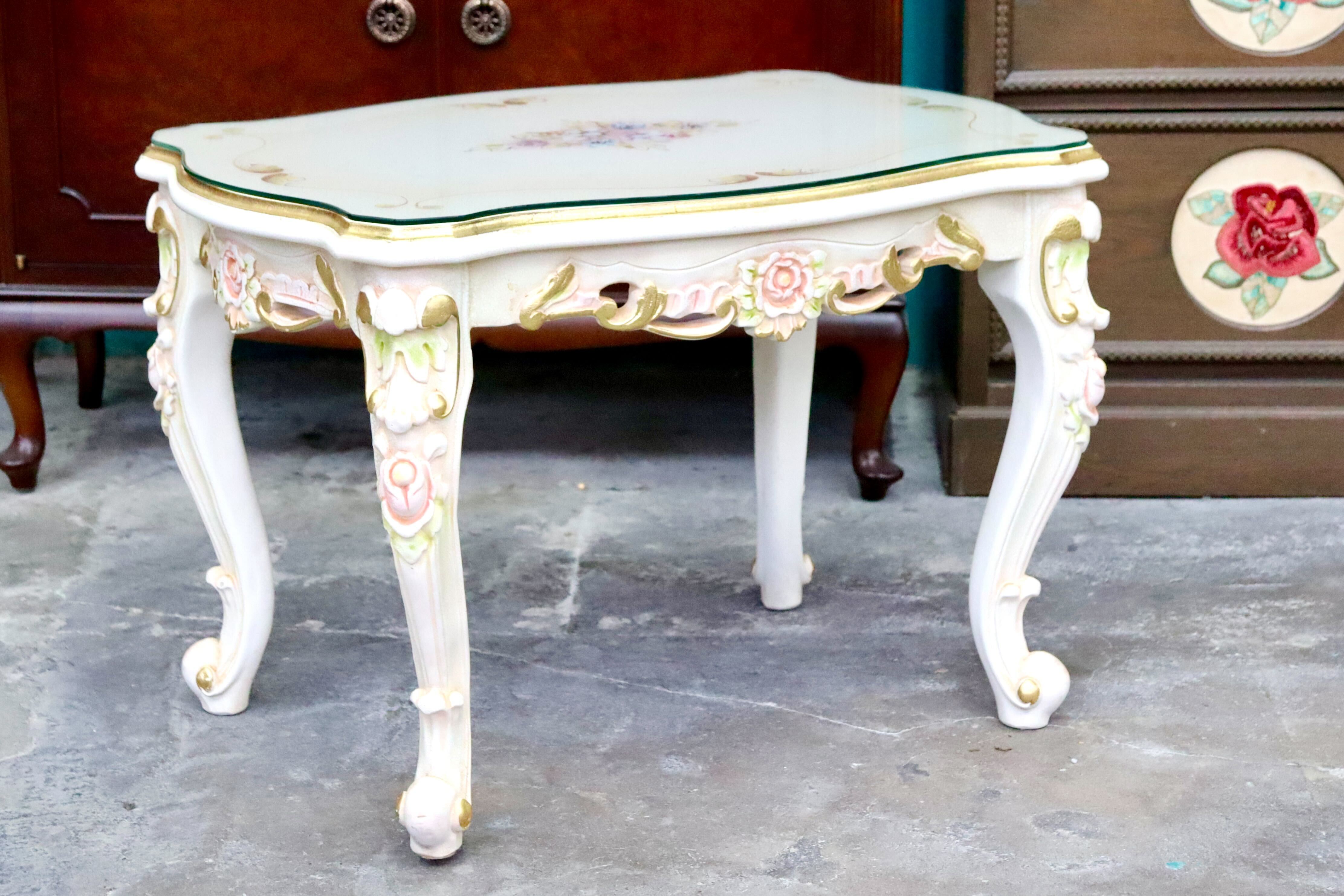 GMIS418A○サイドテーブル ローテーブル コーヒーテーブル 猫脚 ヨーロピアン ロココ調 アンティーク エレガント 花柄