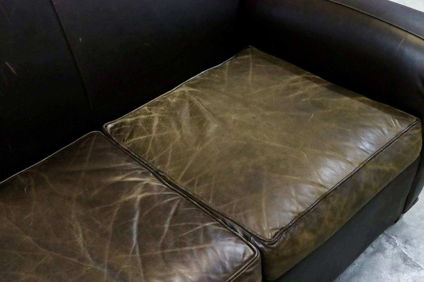 GMIK558○Pottery Barn / ポッタリーバーン 3人掛けソファ トリプルソファ 長椅子 本革 ダークブラウン アメリカ ヴィンテージ