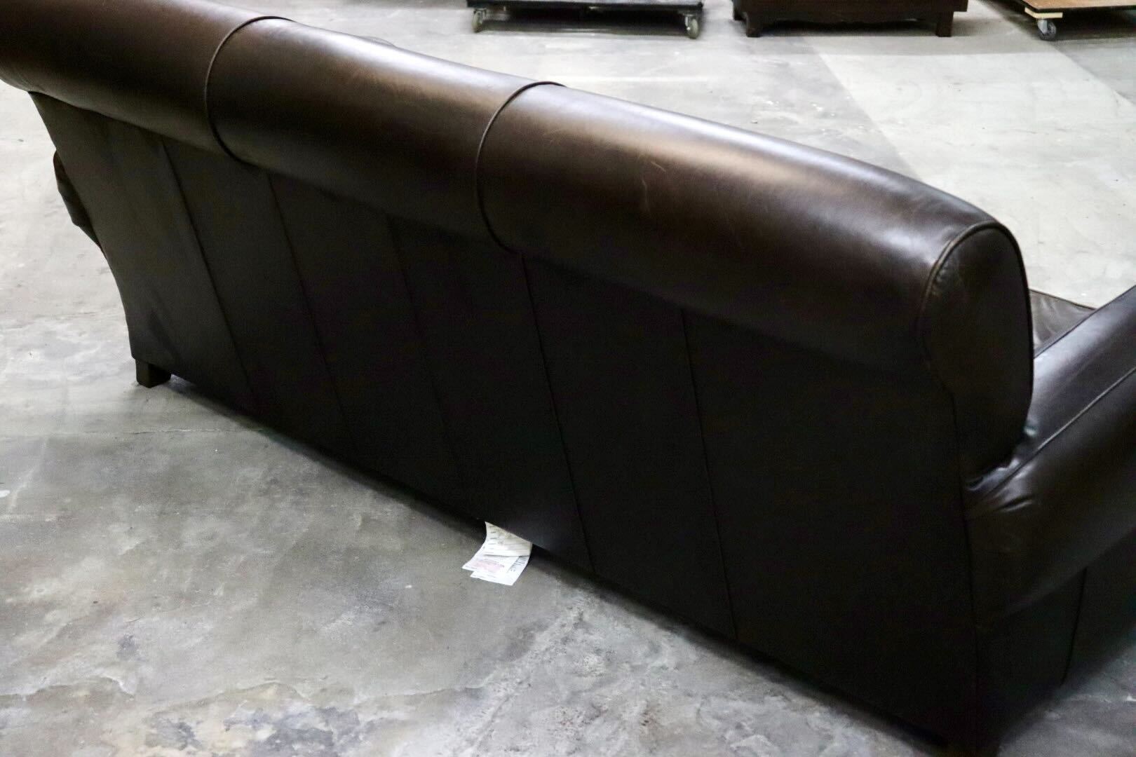 GMIK558○Pottery Barn / ポッタリーバーン 3人掛けソファ トリプルソファ 長椅子 本革 ダークブラウン アメリカ ヴィンテージ